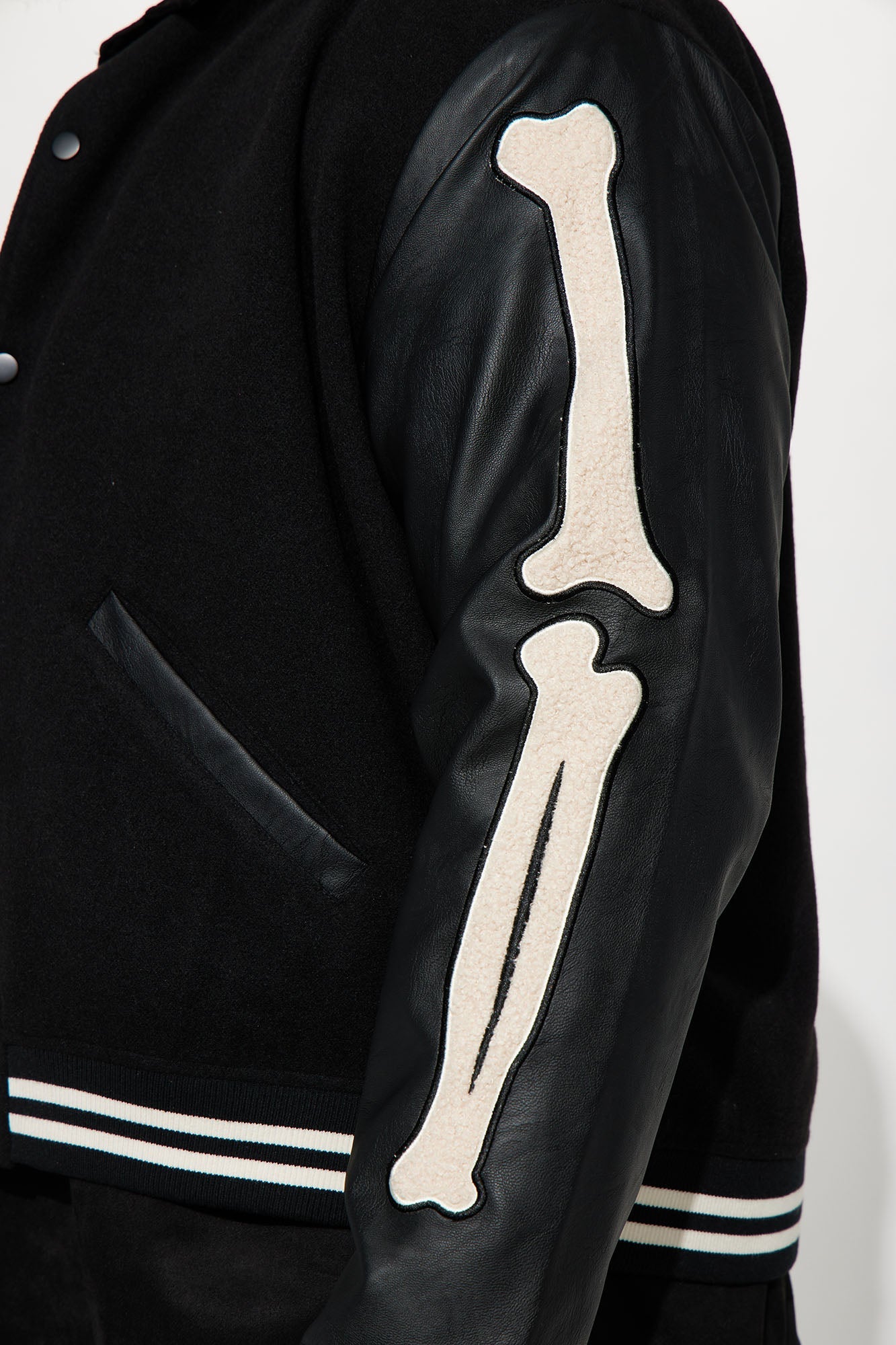 Bone Applique Varsity Bomber Jacket - Black