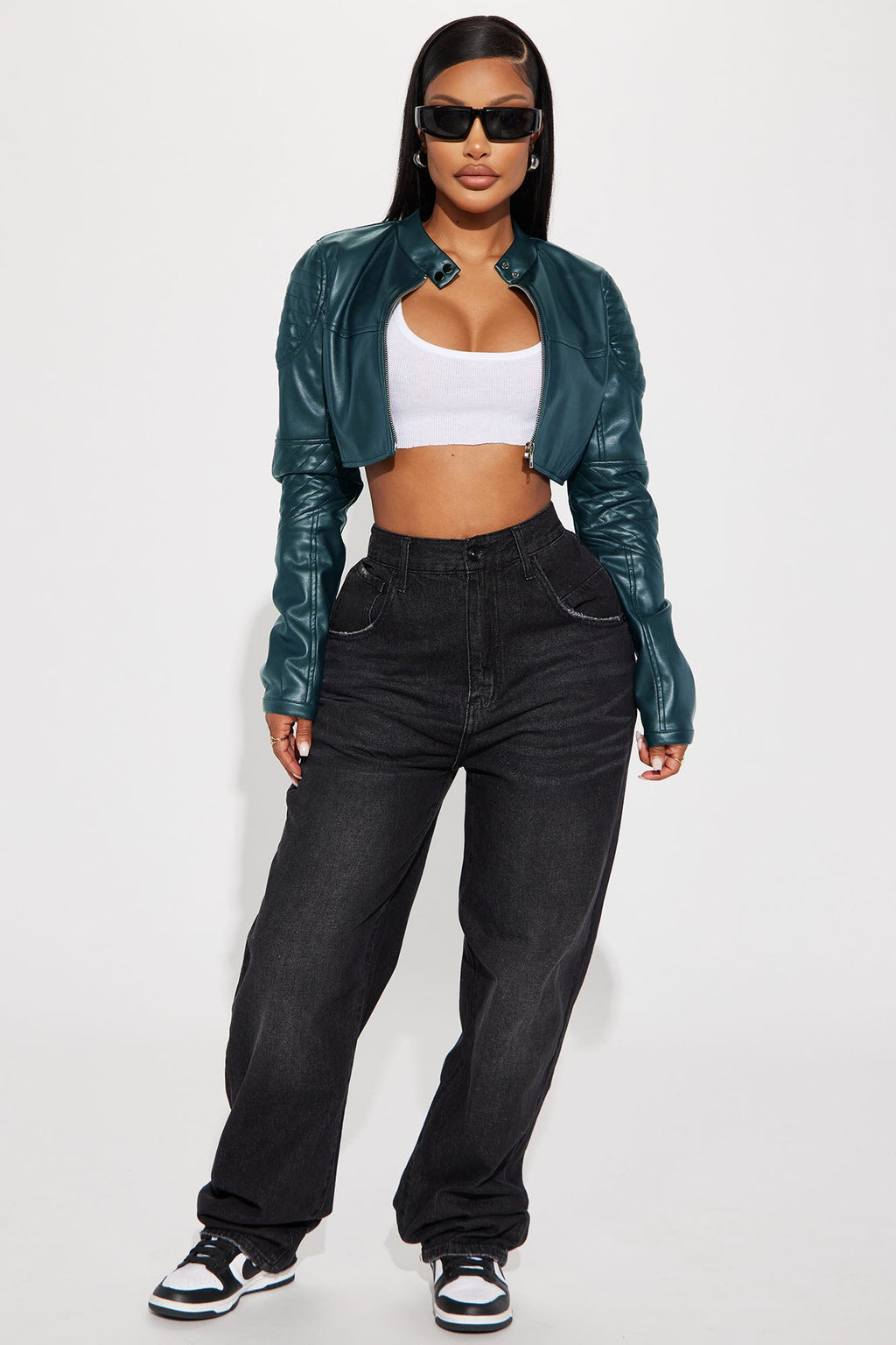 Biker Club Faux Leather Jacket - Turquoise