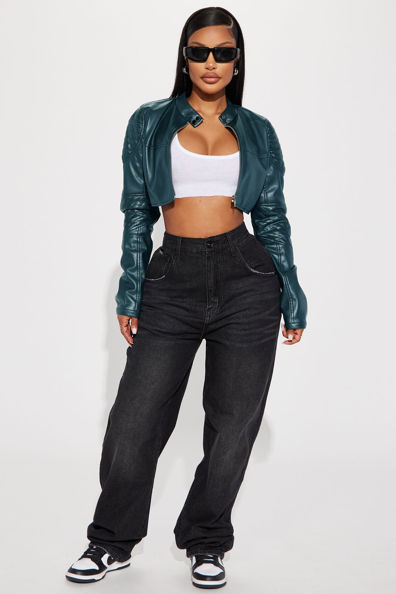 Biker Club Faux Leather Jacket - Turquoise