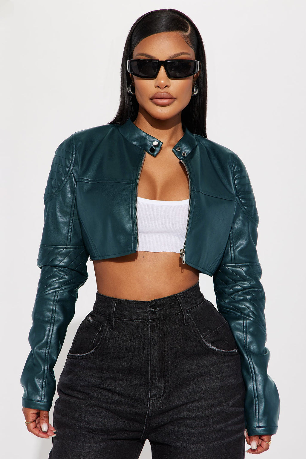 Biker Club Faux Leather Jacket - Turquoise