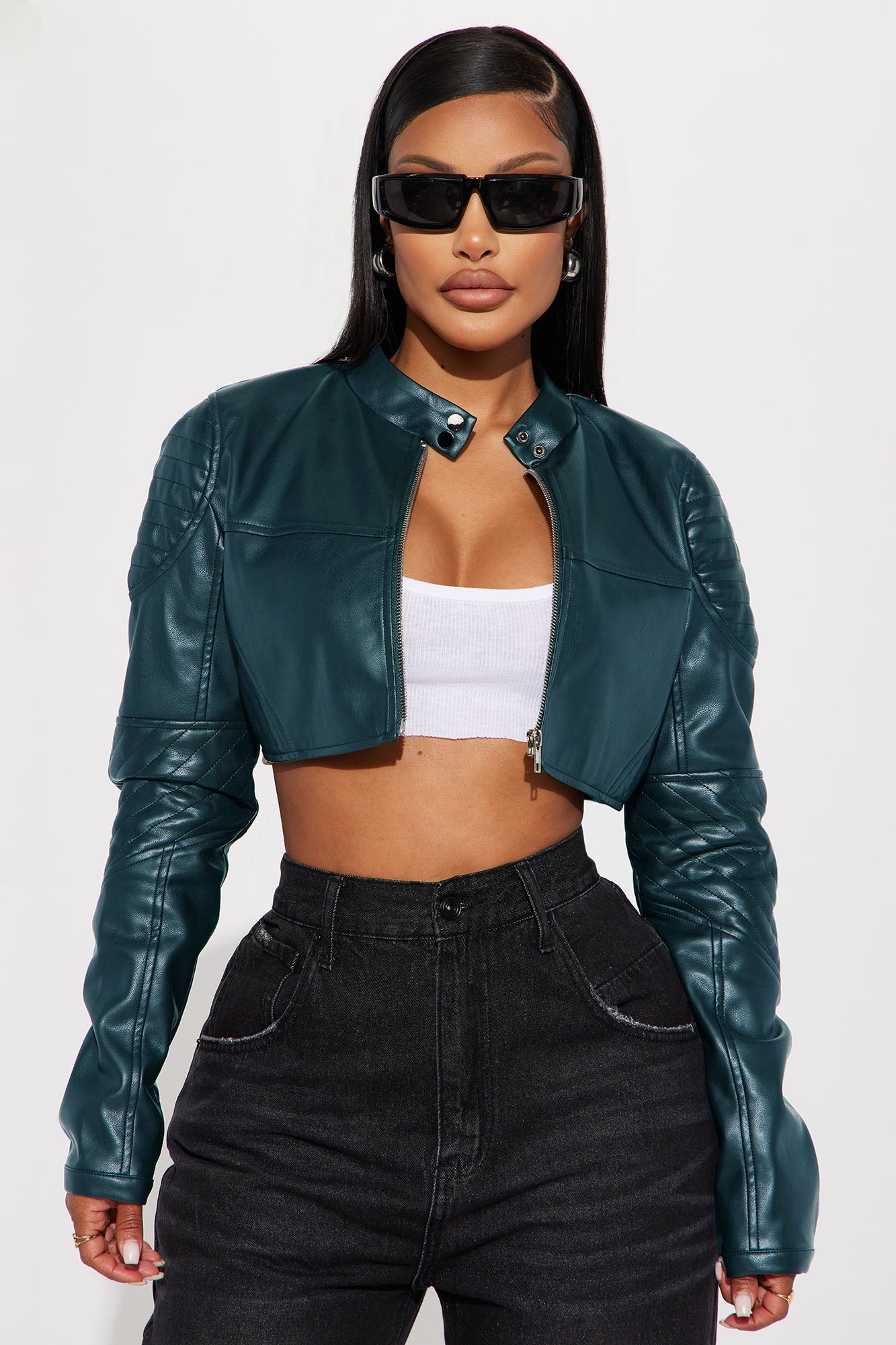 Biker Club Faux Leather Jacket - Turquoise