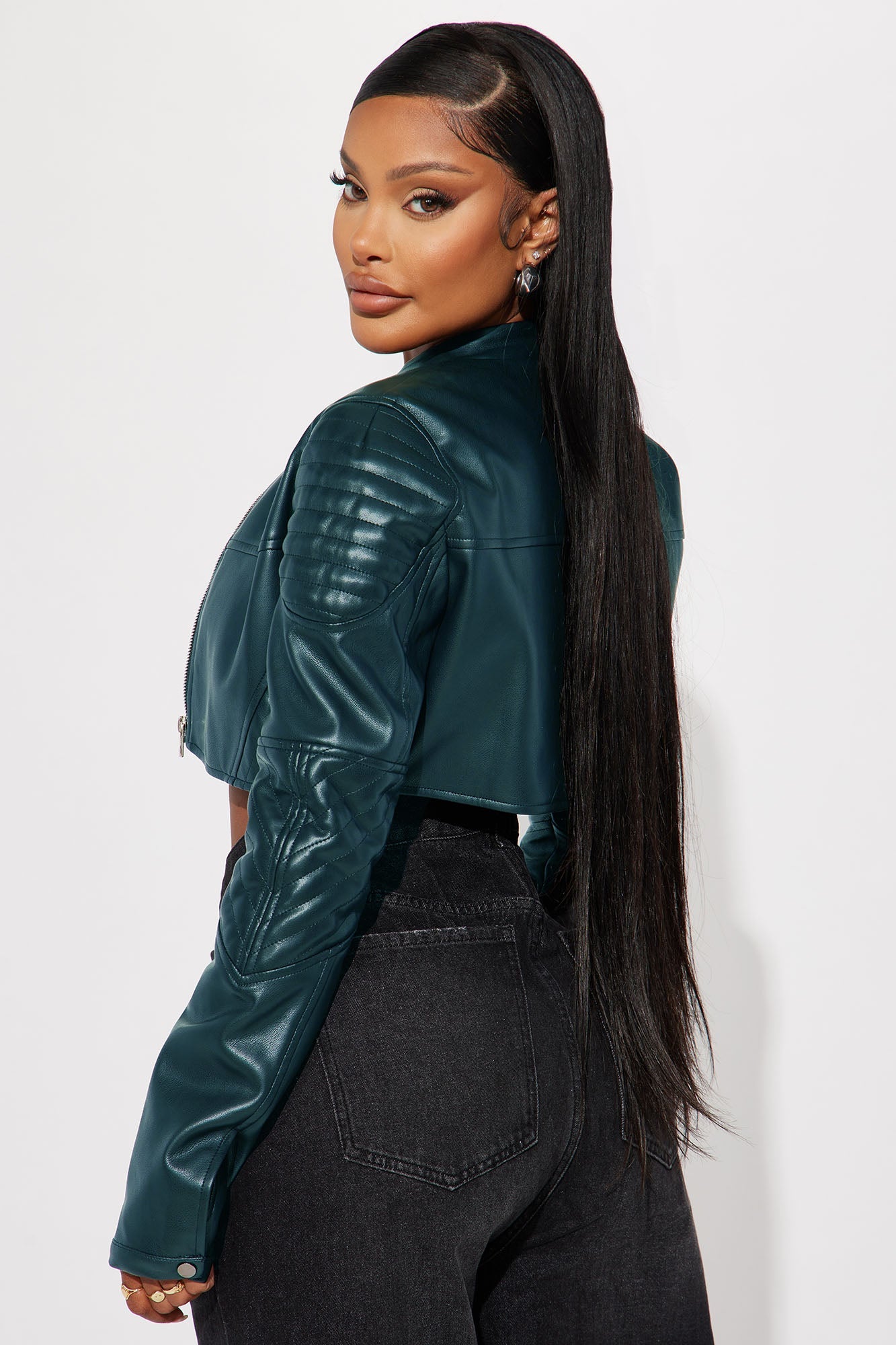 Biker Club Faux Leather Jacket - Turquoise