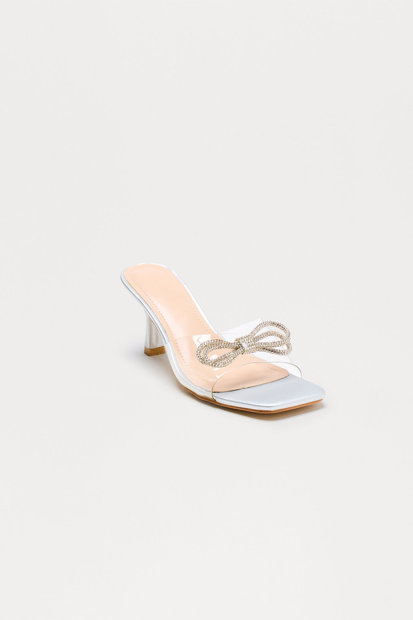 Ave Rhinestone Bow Mules - Silver