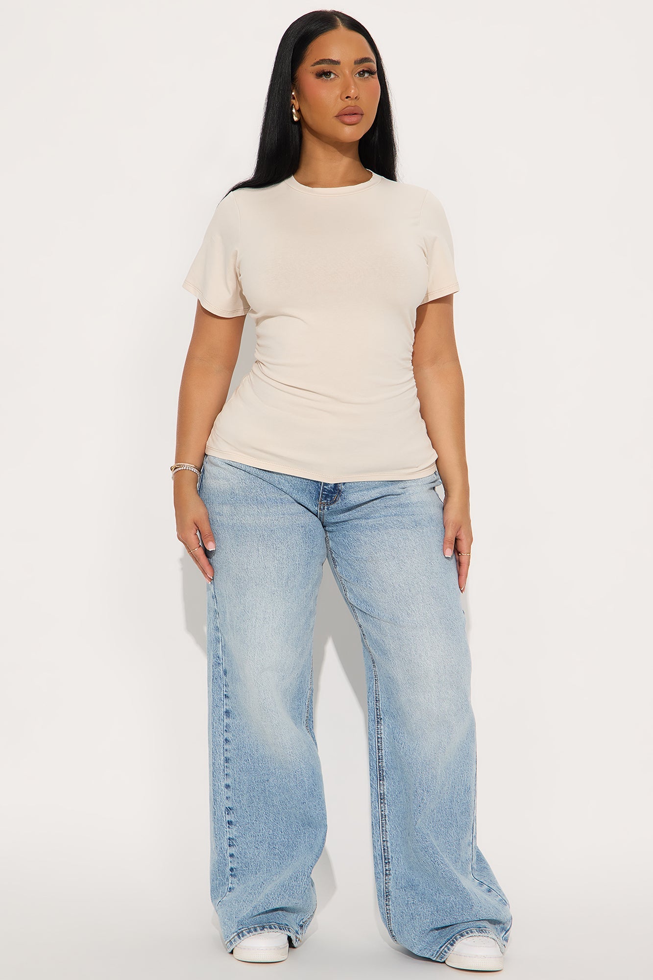 Simply Me Ruched Short Sleeve T-Shirt - Cream