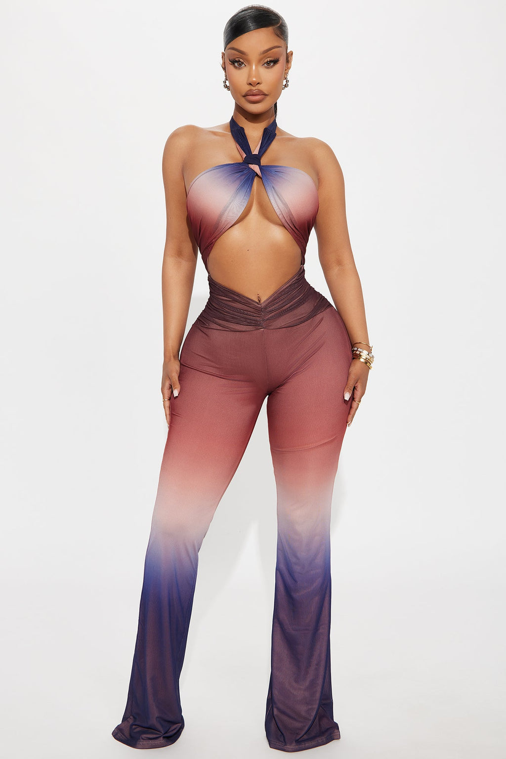 Lasting Glow Mesh Ombre Jumpsuit - Burgundy/combo