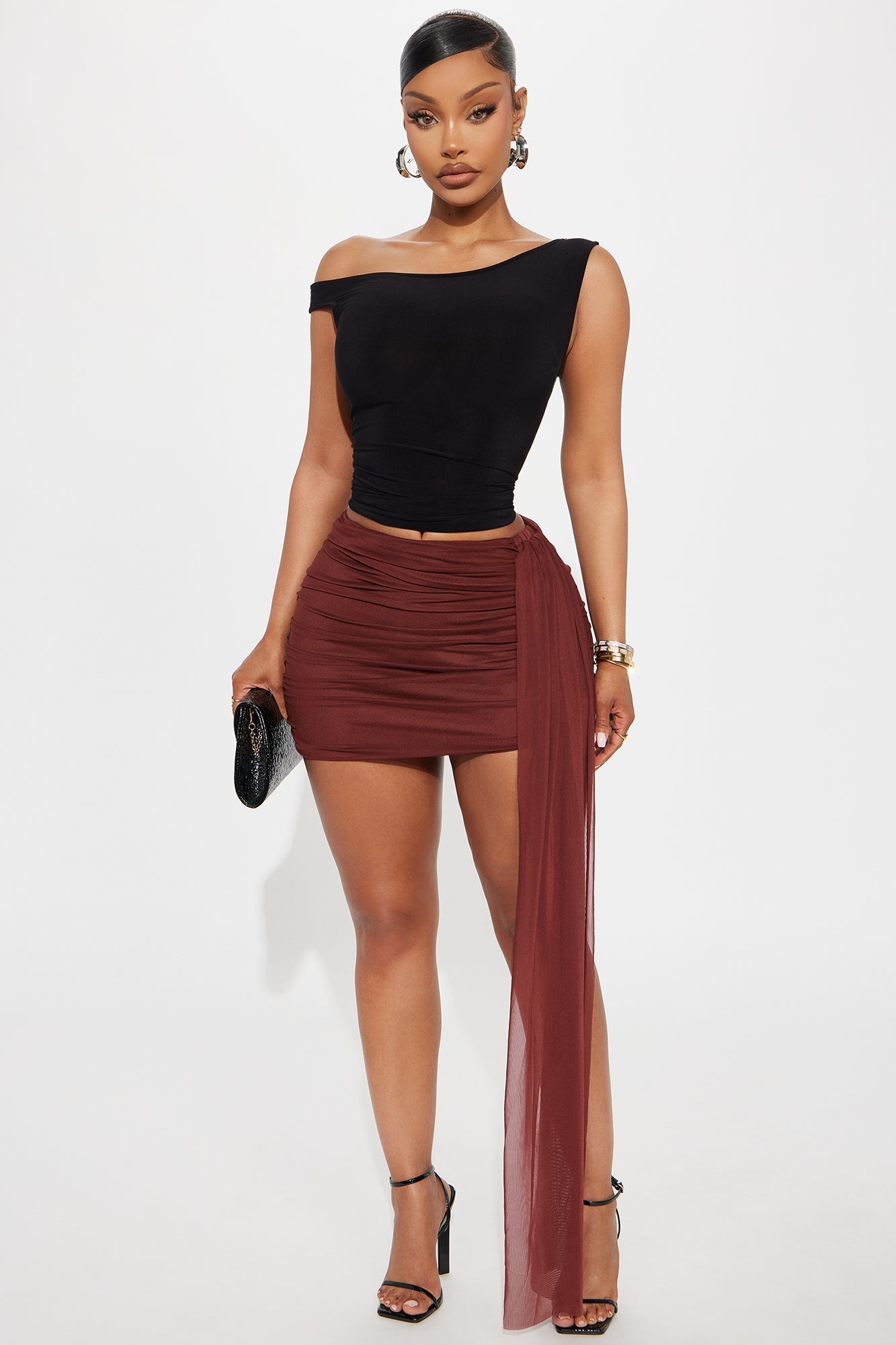 Ingrid Ruched Open Back Off Shoulder Top - Black