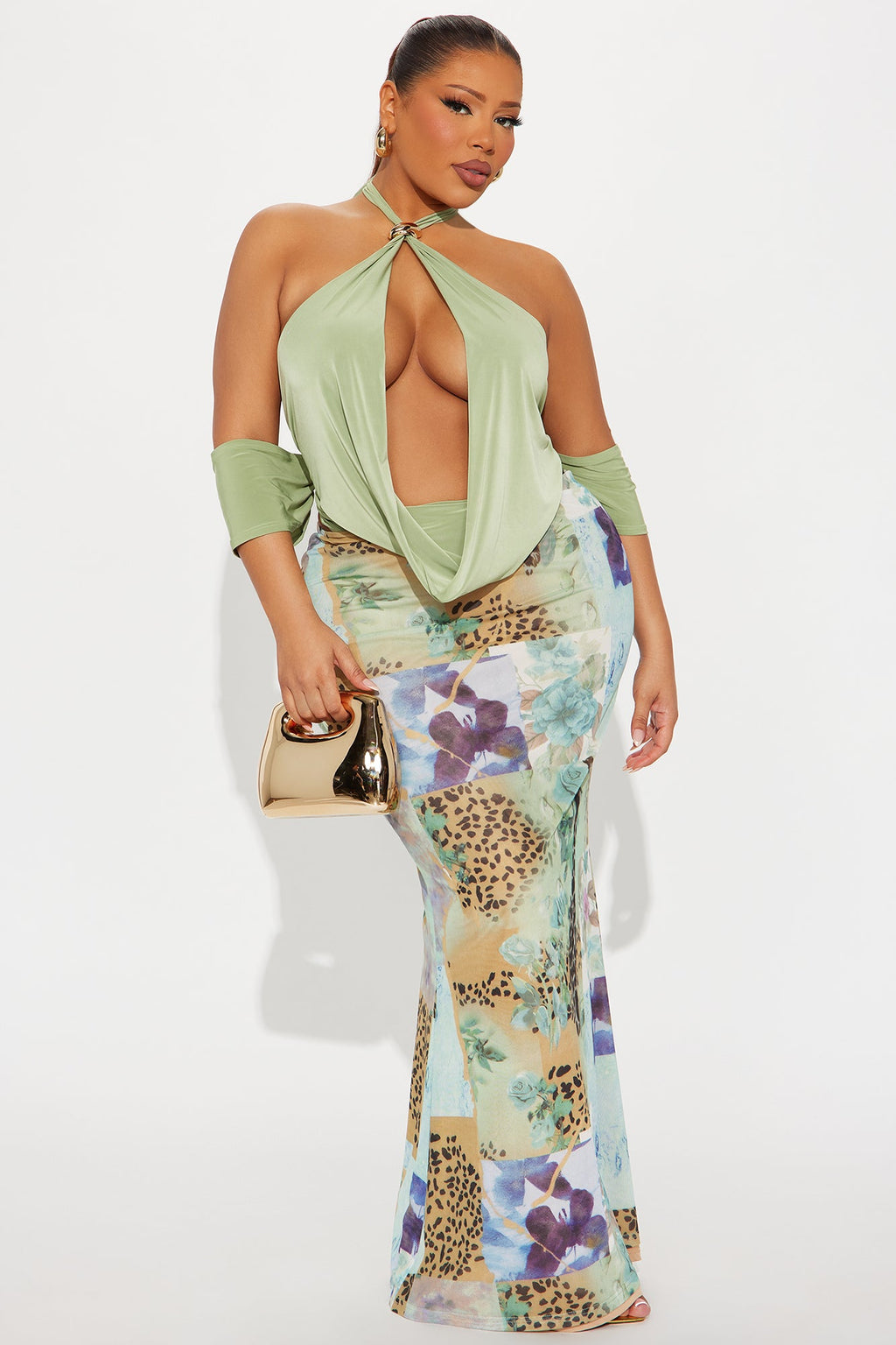 Joni Y Neck Backless Halter Top - Sage