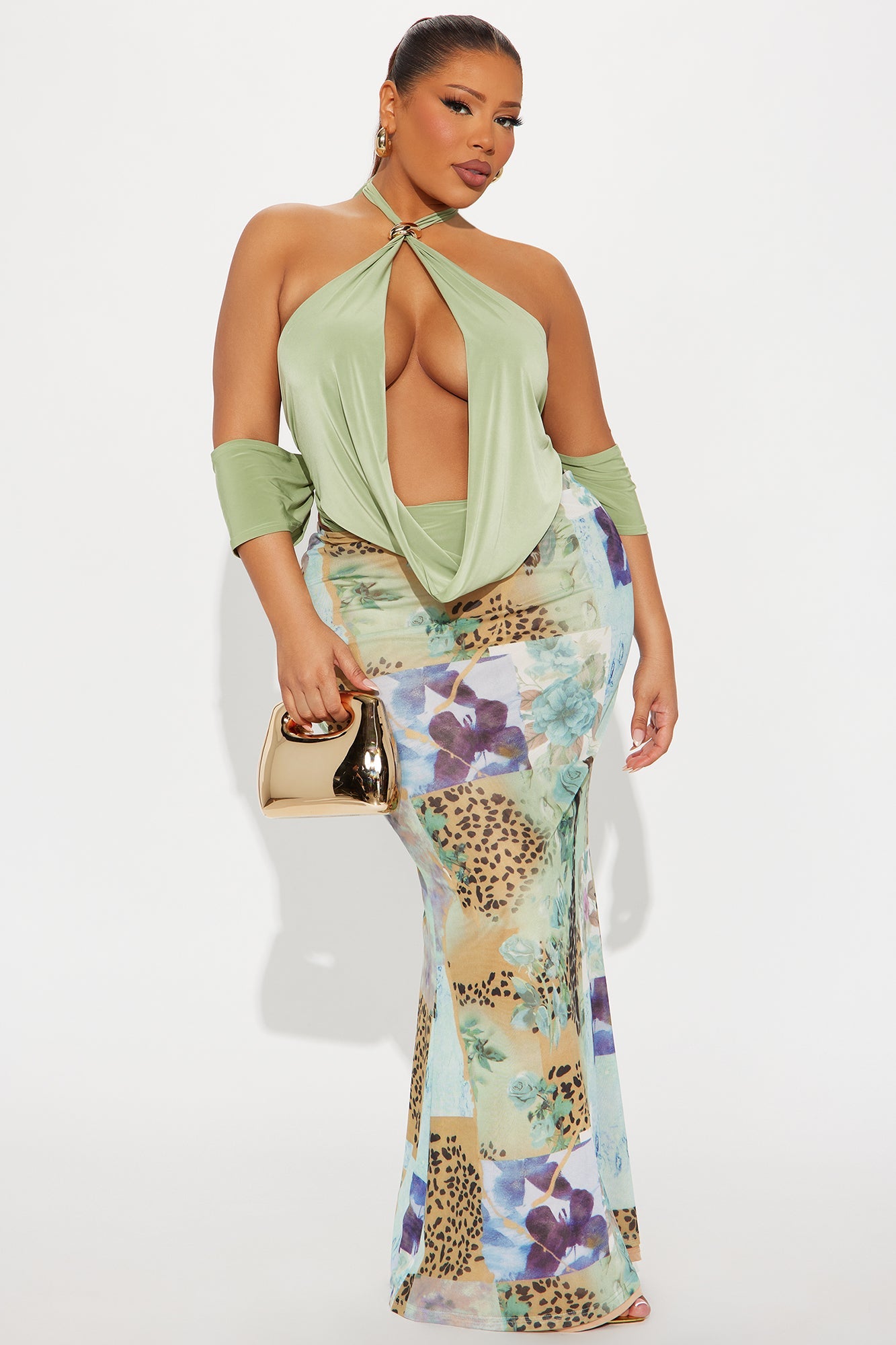 Joni Y Neck Backless Halter Top - Sage