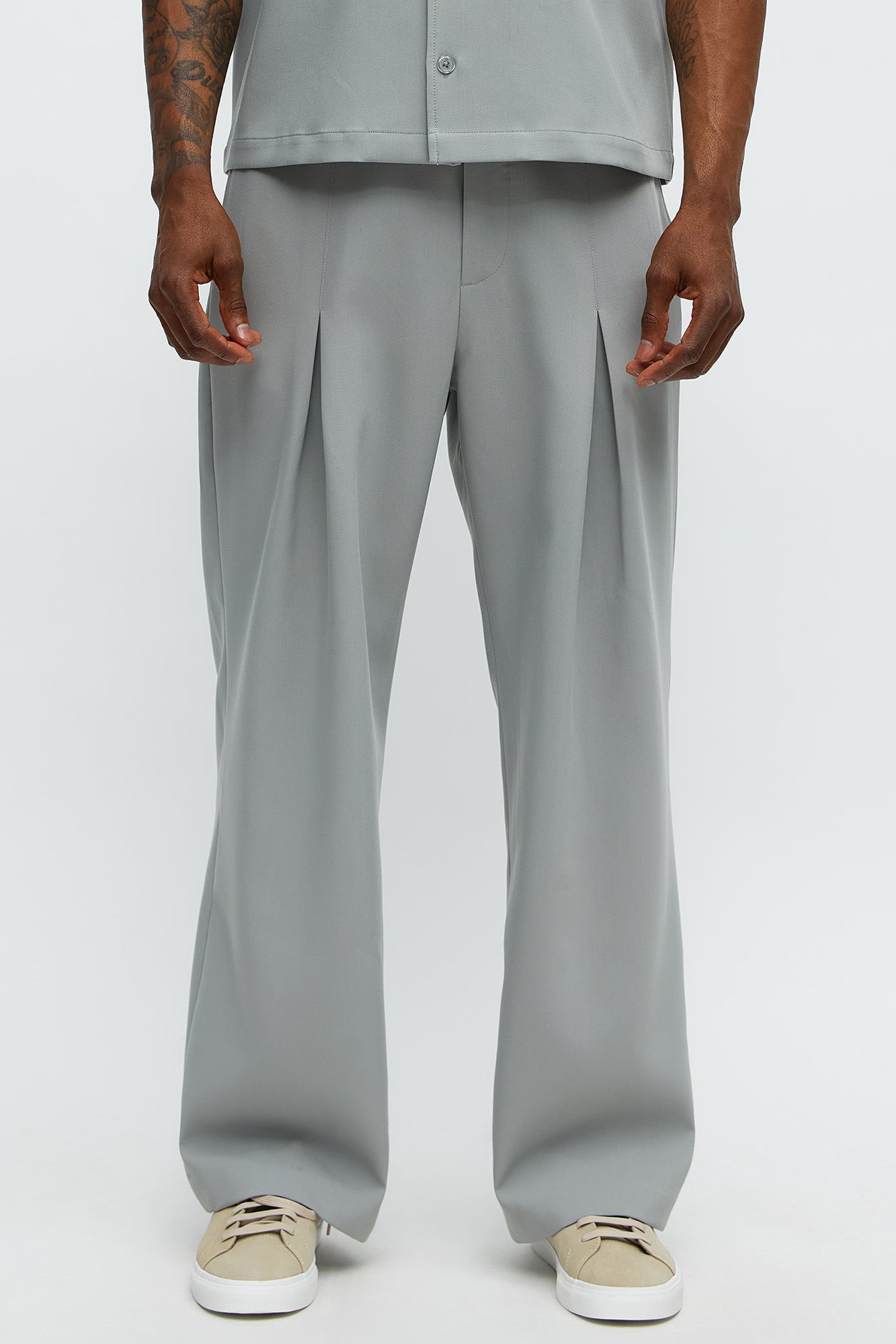 Ronan High Waisted Pleated Trousers - Grey