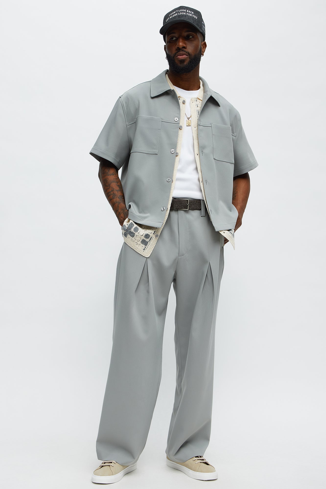 Ronan High Waisted Pleated Trousers - Grey