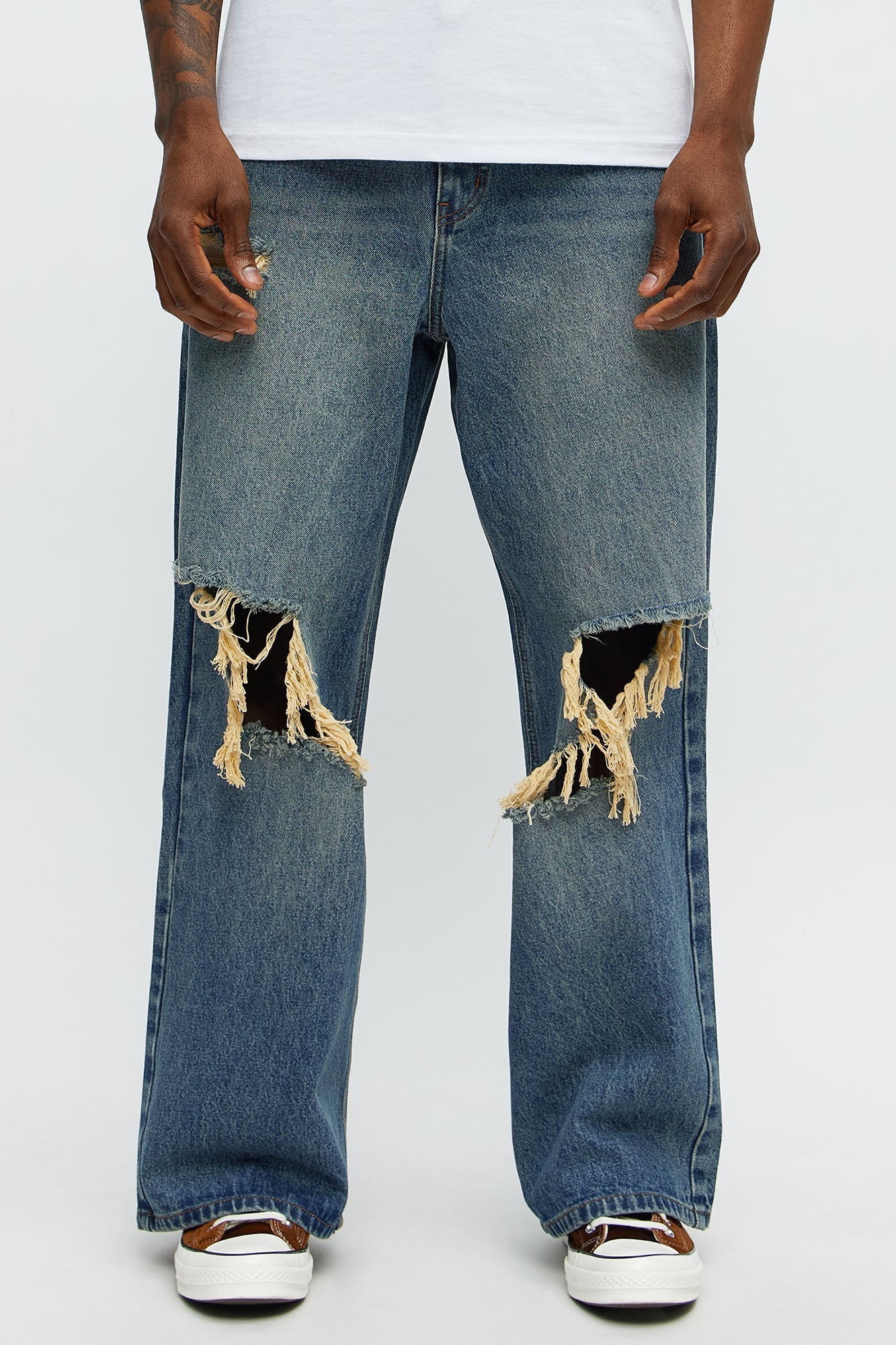 Baggy Destroyed Jeans - Dark Wash