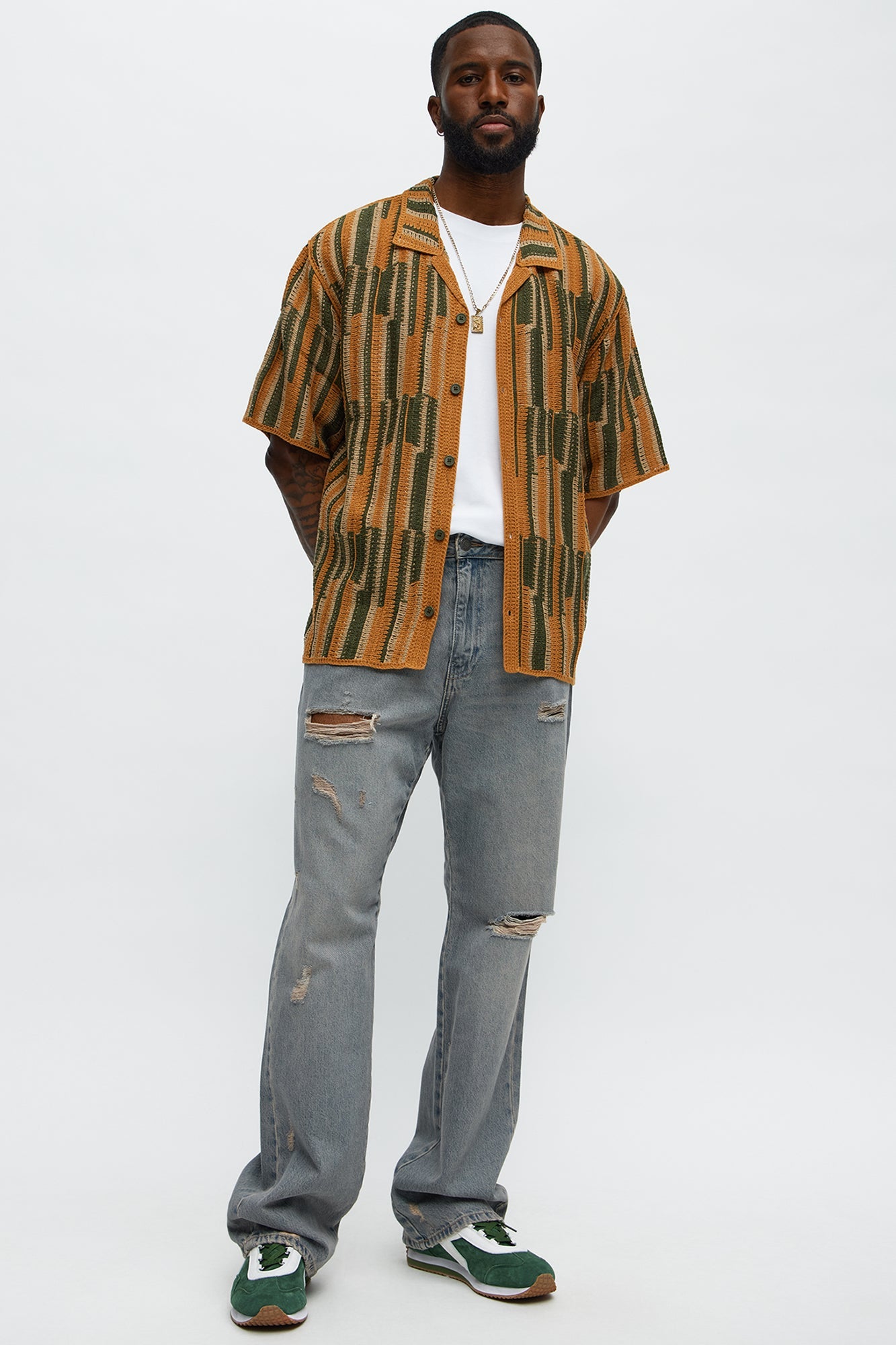 Don't Quit Ripped Stacked Slim Flare Jeans - Vintage Blue Wash