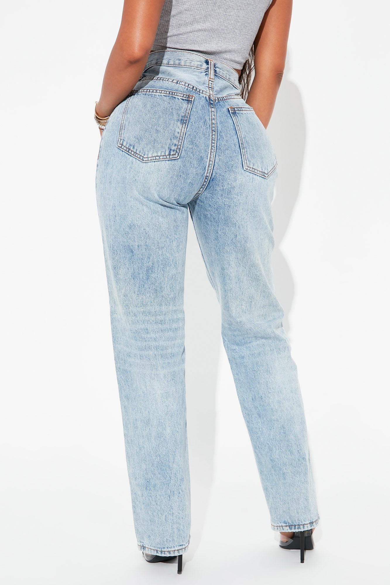 Crossover Straight Leg Jeans - Light Blue Wash