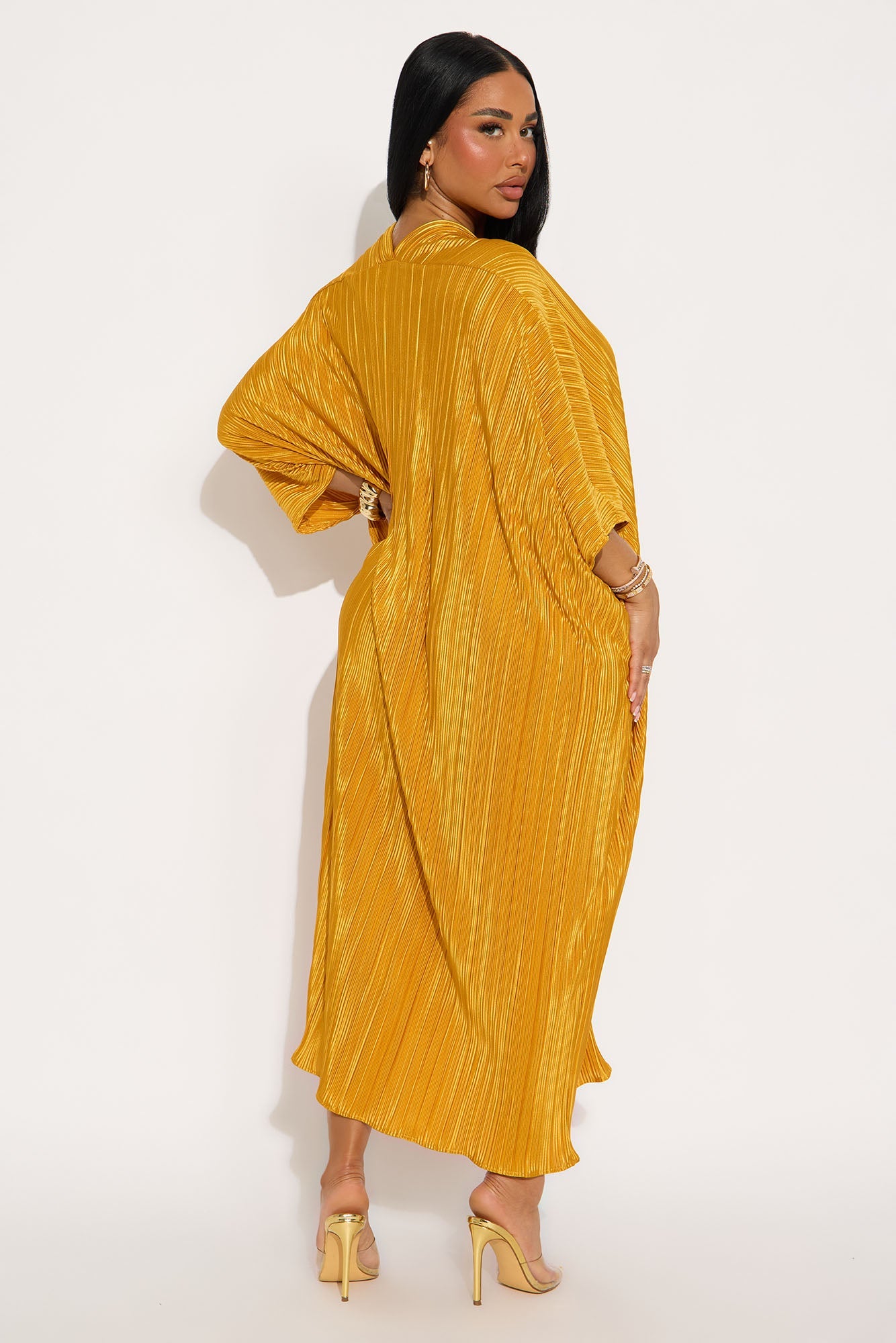 Isa Plisse Maxi Shirt Dress - Mustard
