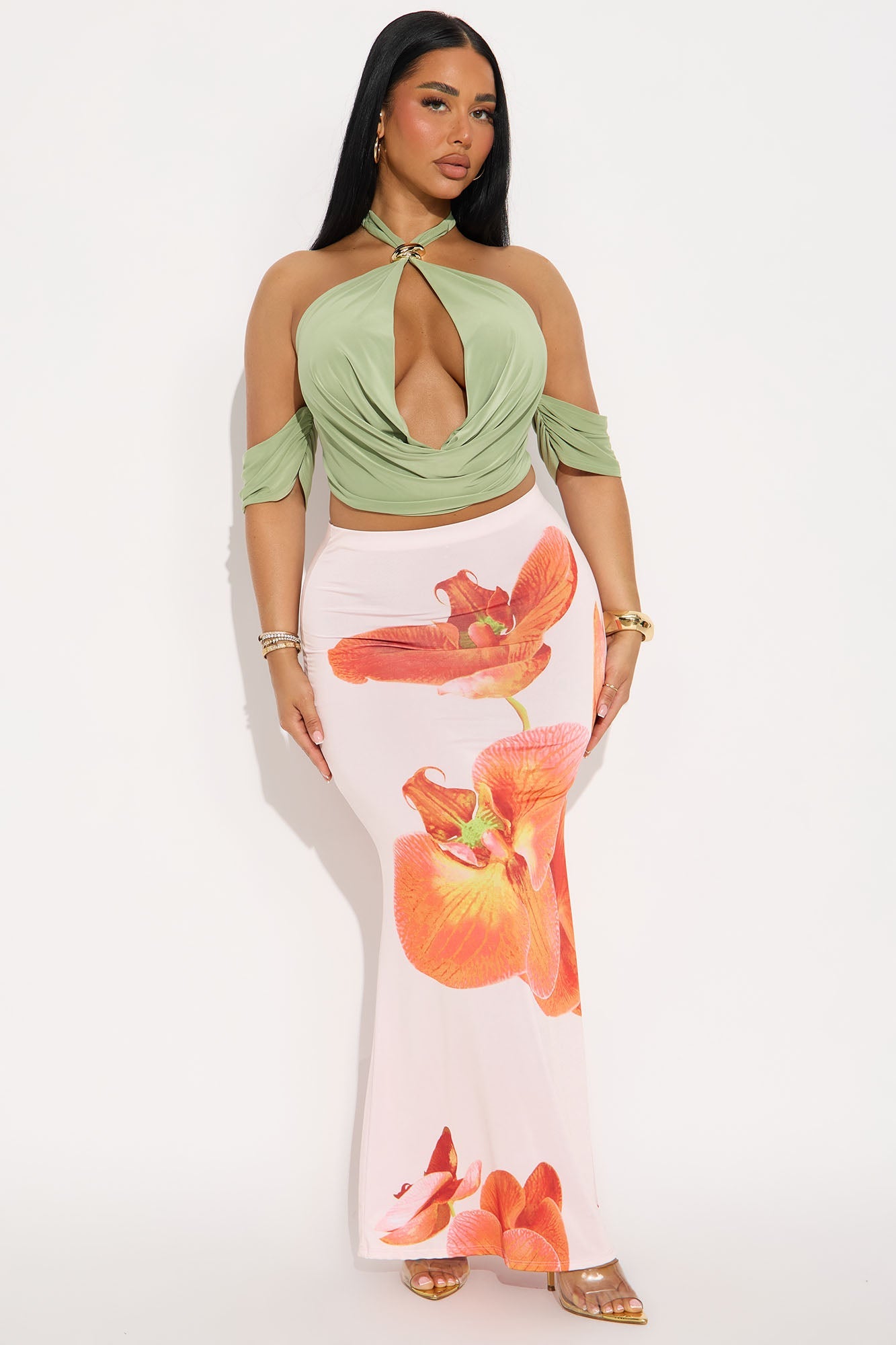 Joni Y Neck Backless Halter Top - Sage