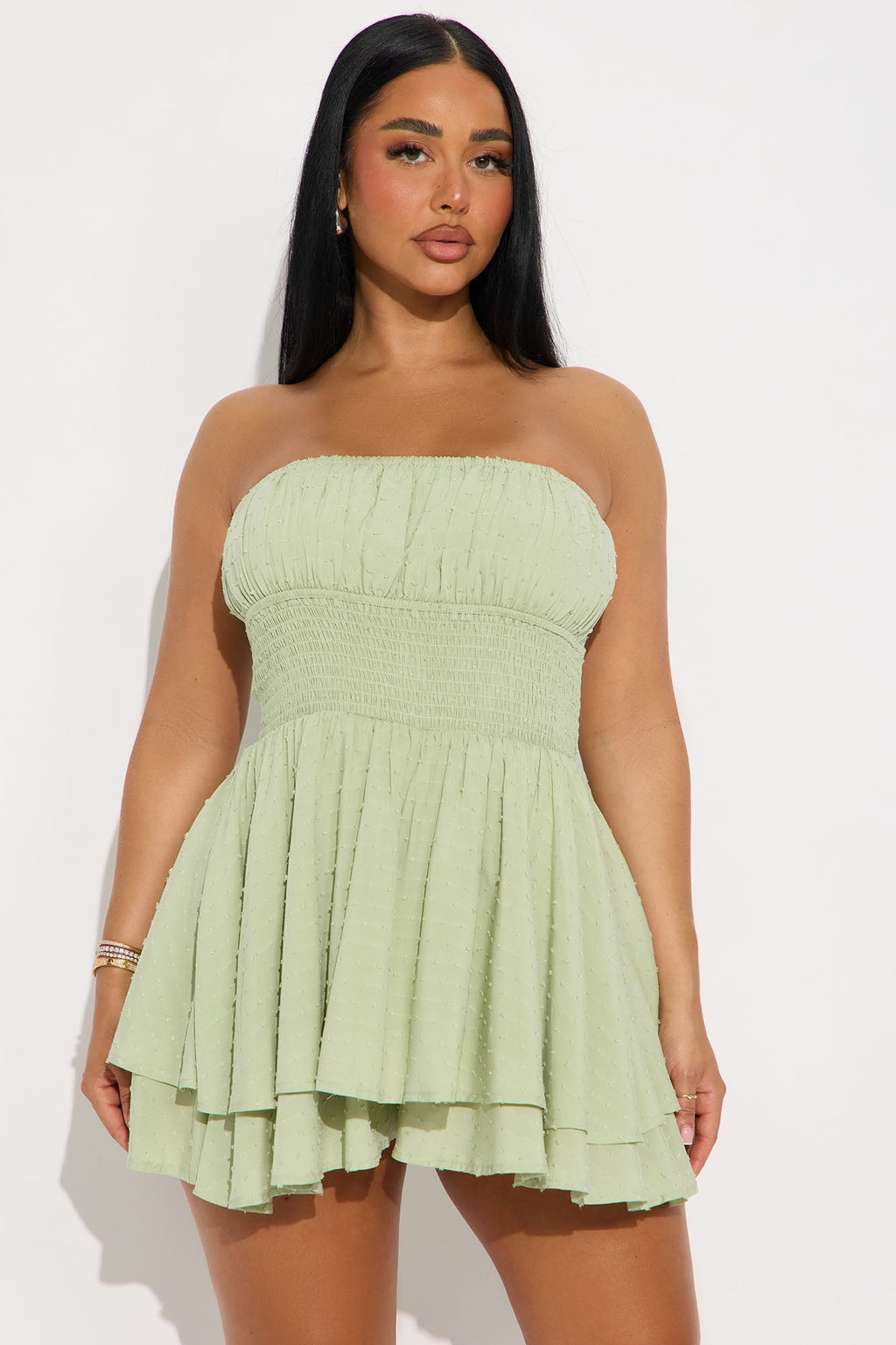 Jacqueline Textured Strapless Rompers - Sage