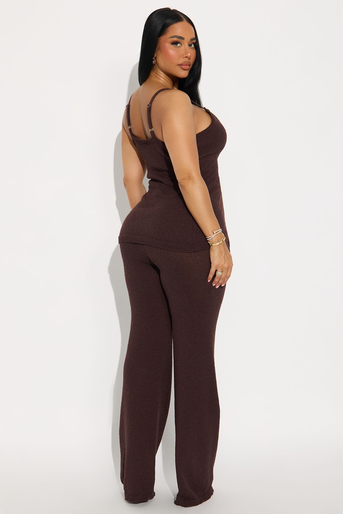 Bella Button Front Knit Pant Set - Chocolate
