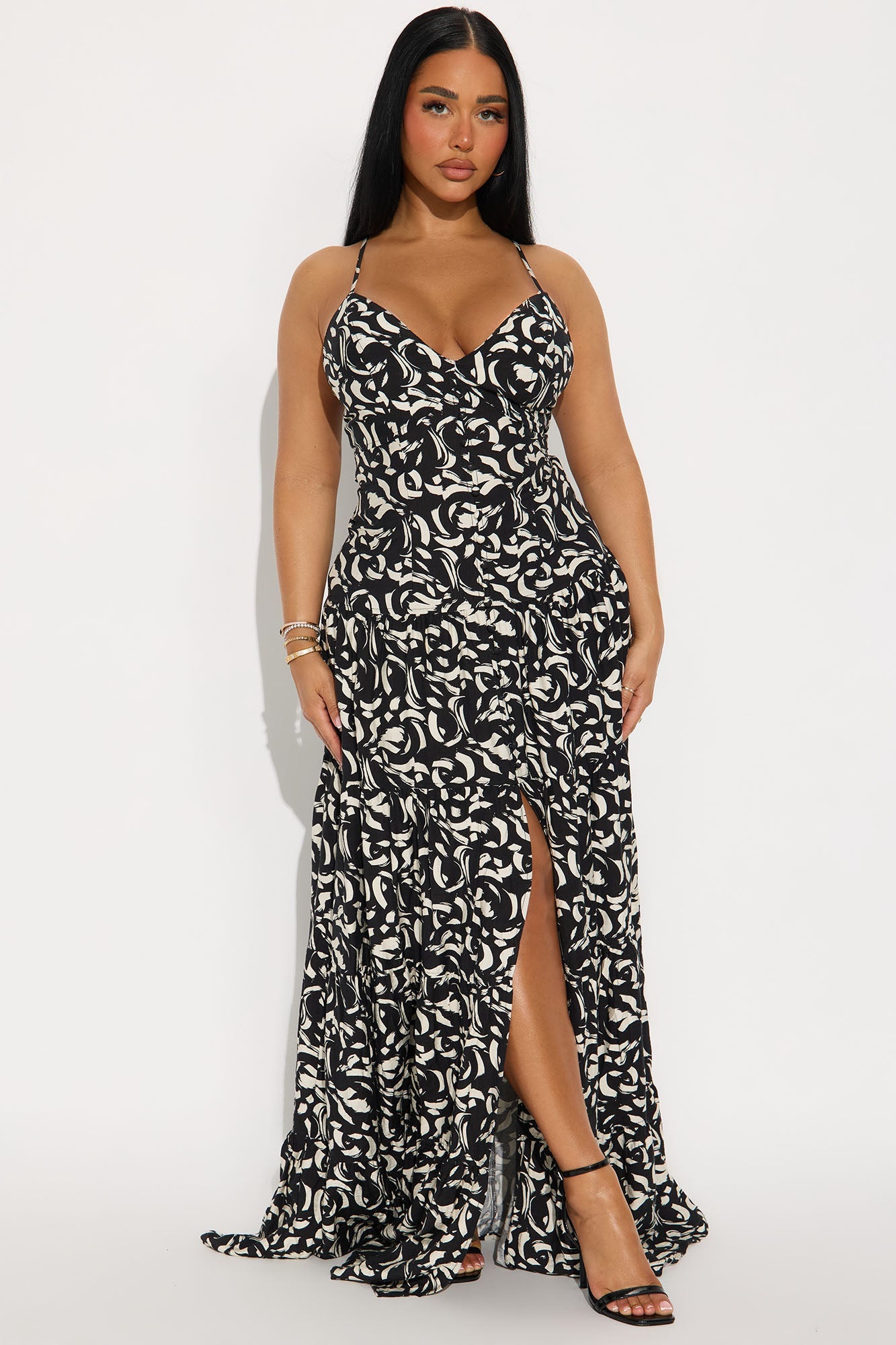 Charlie Printed Linen Maxi Dress - Black/combo