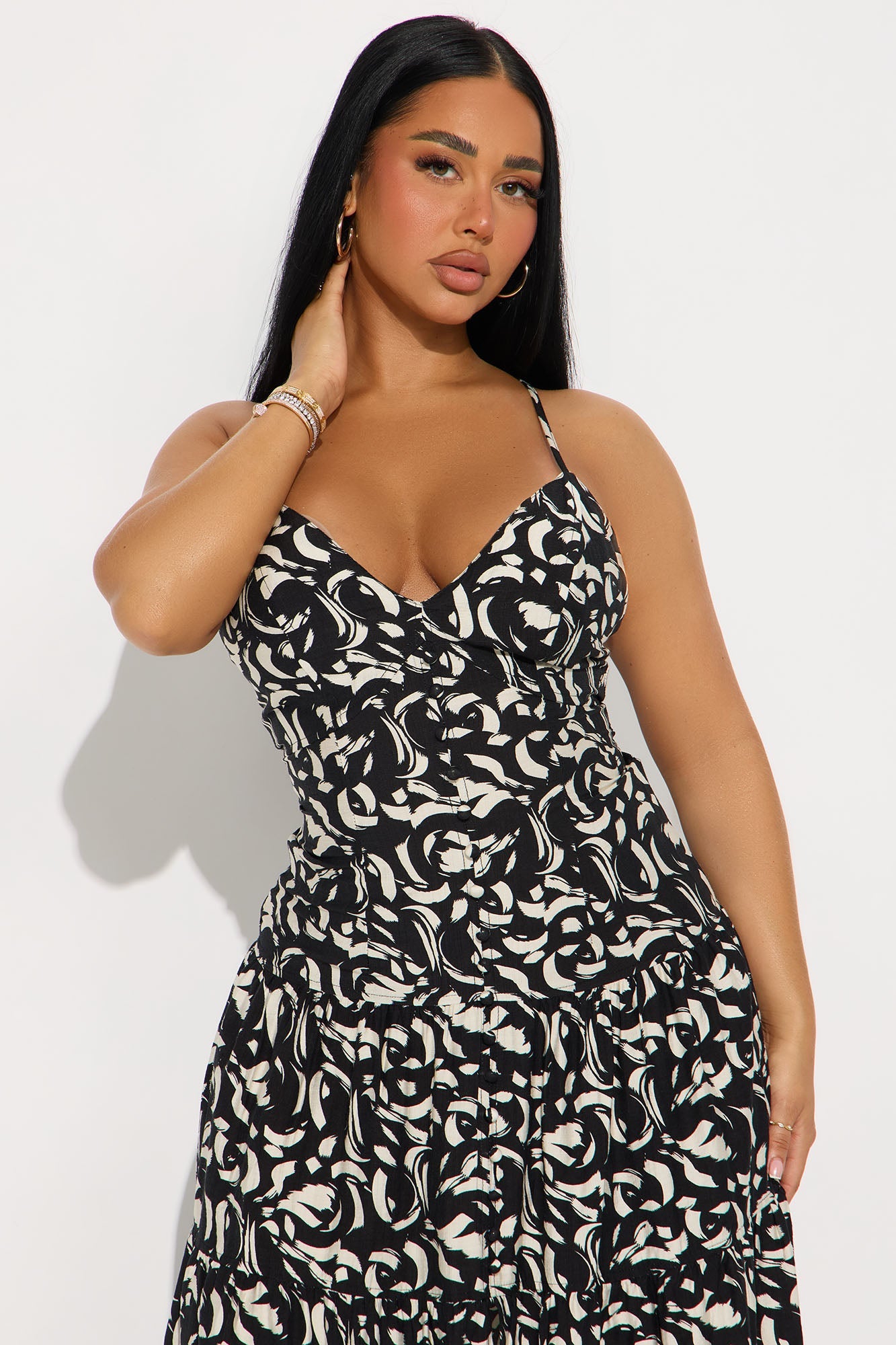 Charlie Printed Linen Maxi Dress - Black/combo
