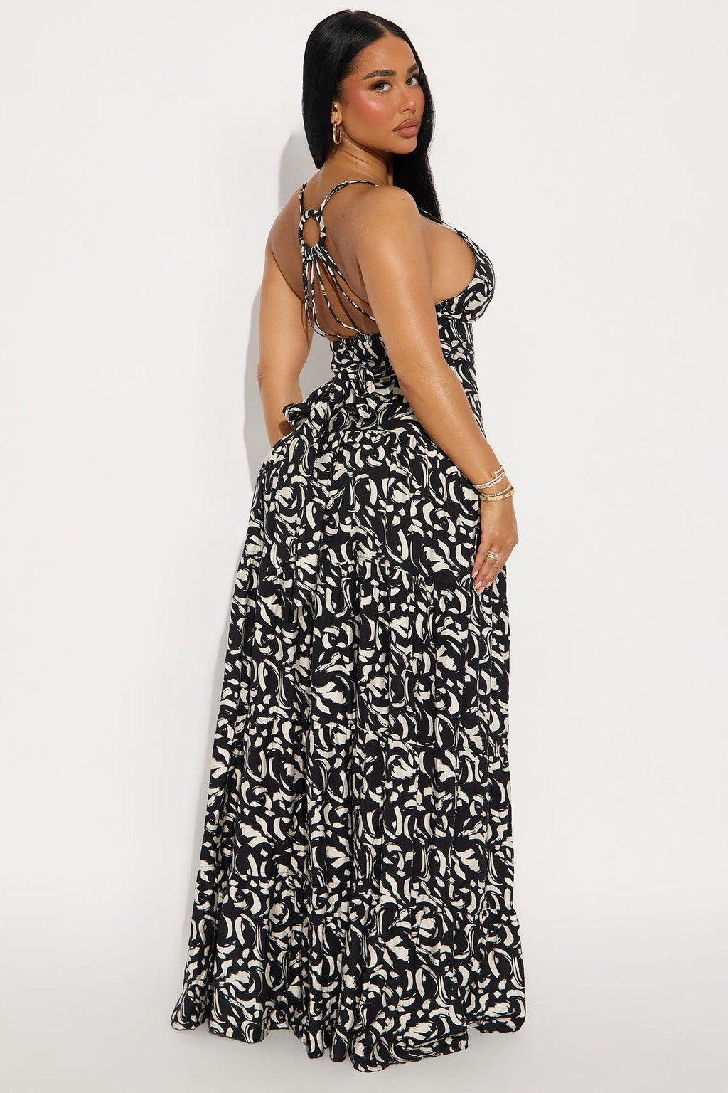 Charlie Printed Linen Maxi Dress - Black/combo