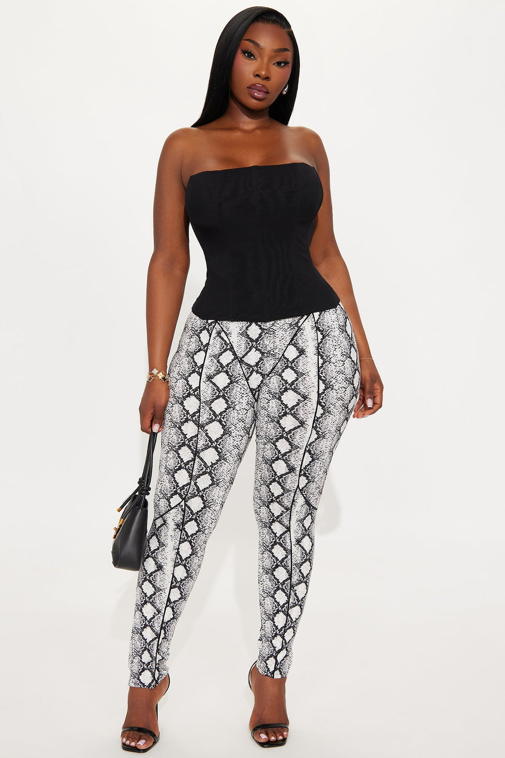 What A Catch Snakeskin High Rise Legging - Black/Grey
