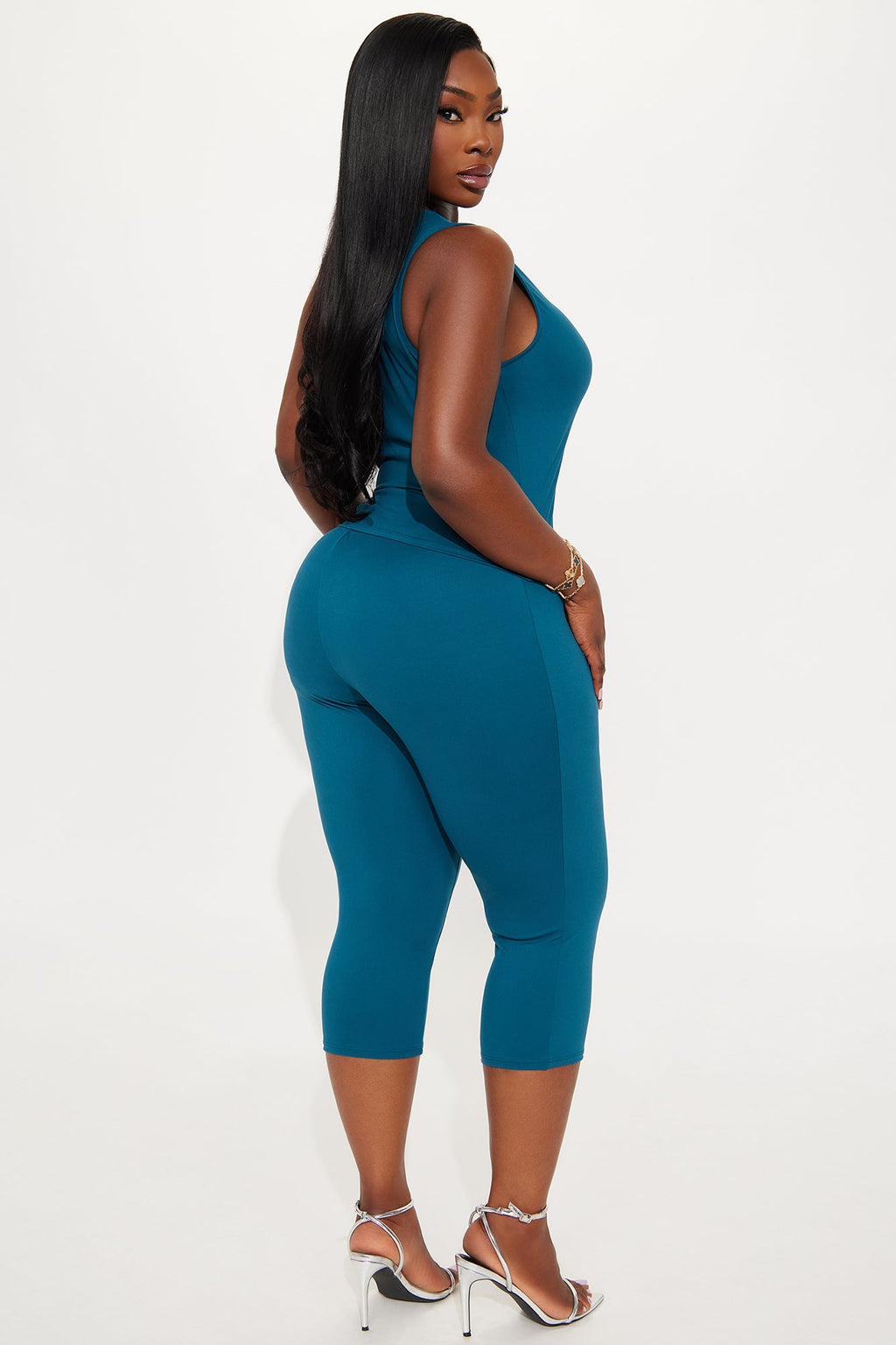 All Day Sleek Matte Tricot Capri Set - Teal