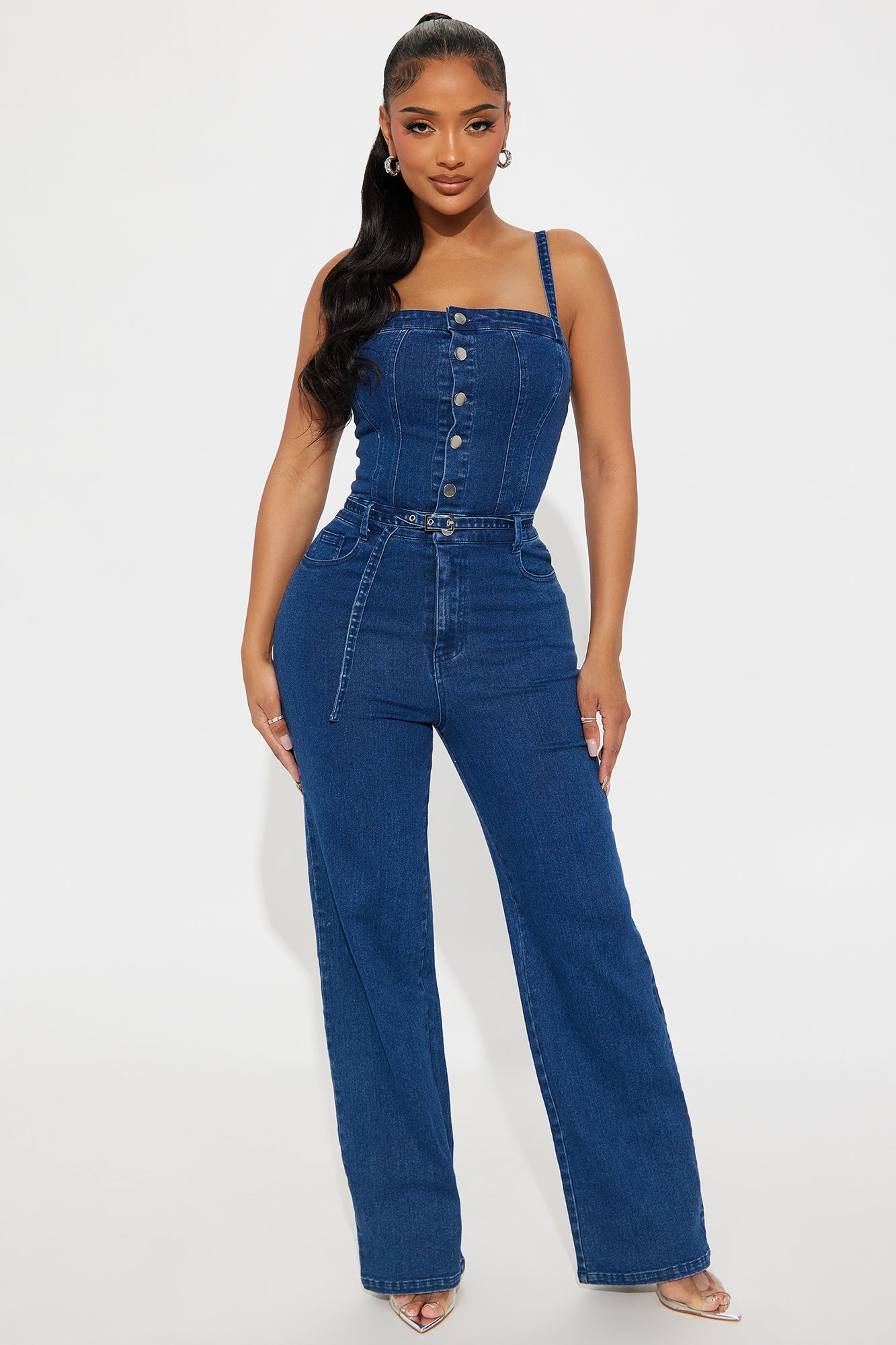 Slay The Day Denim Jumpsuit - Dark Denim