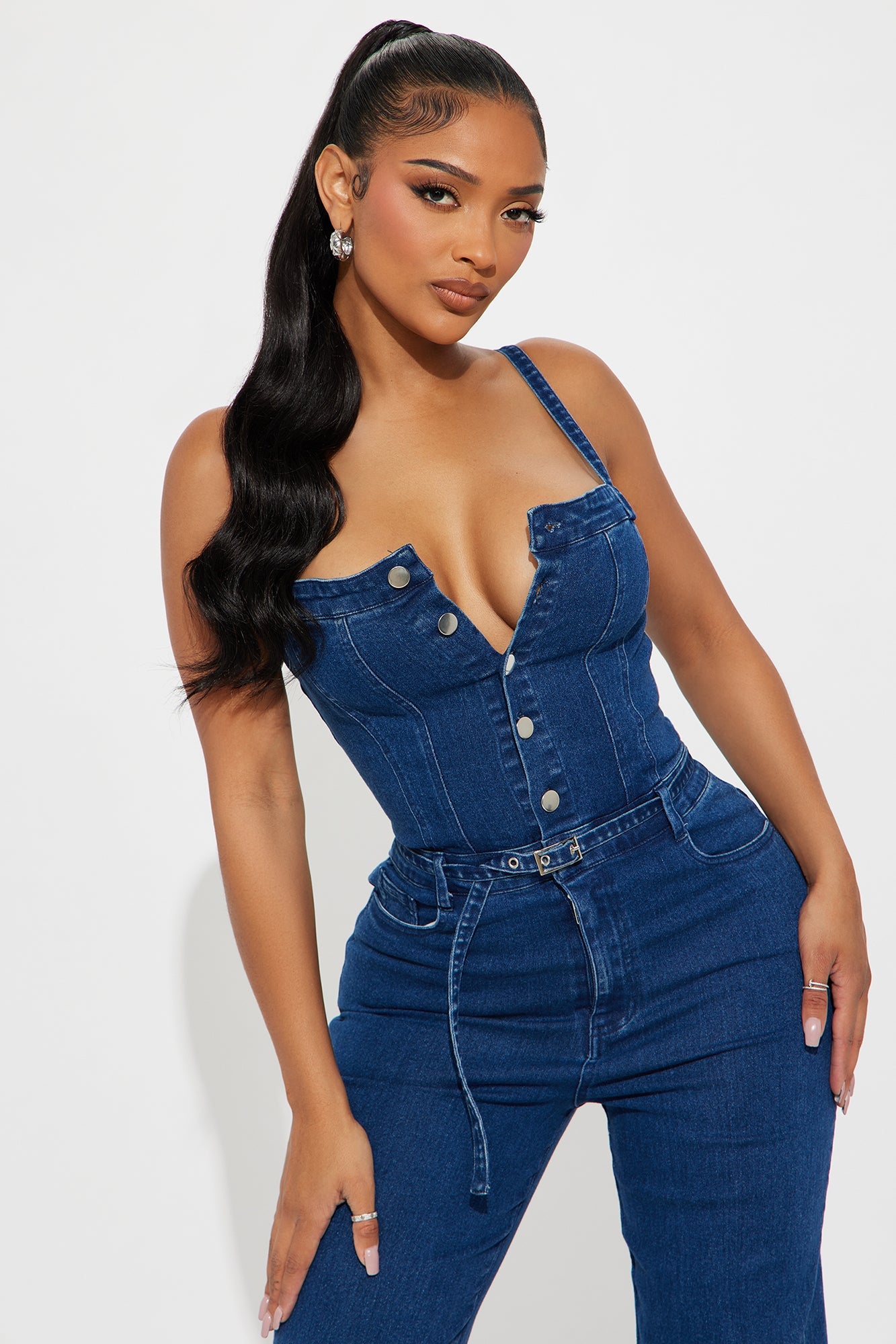 Slay The Day Denim Jumpsuit - Dark Denim