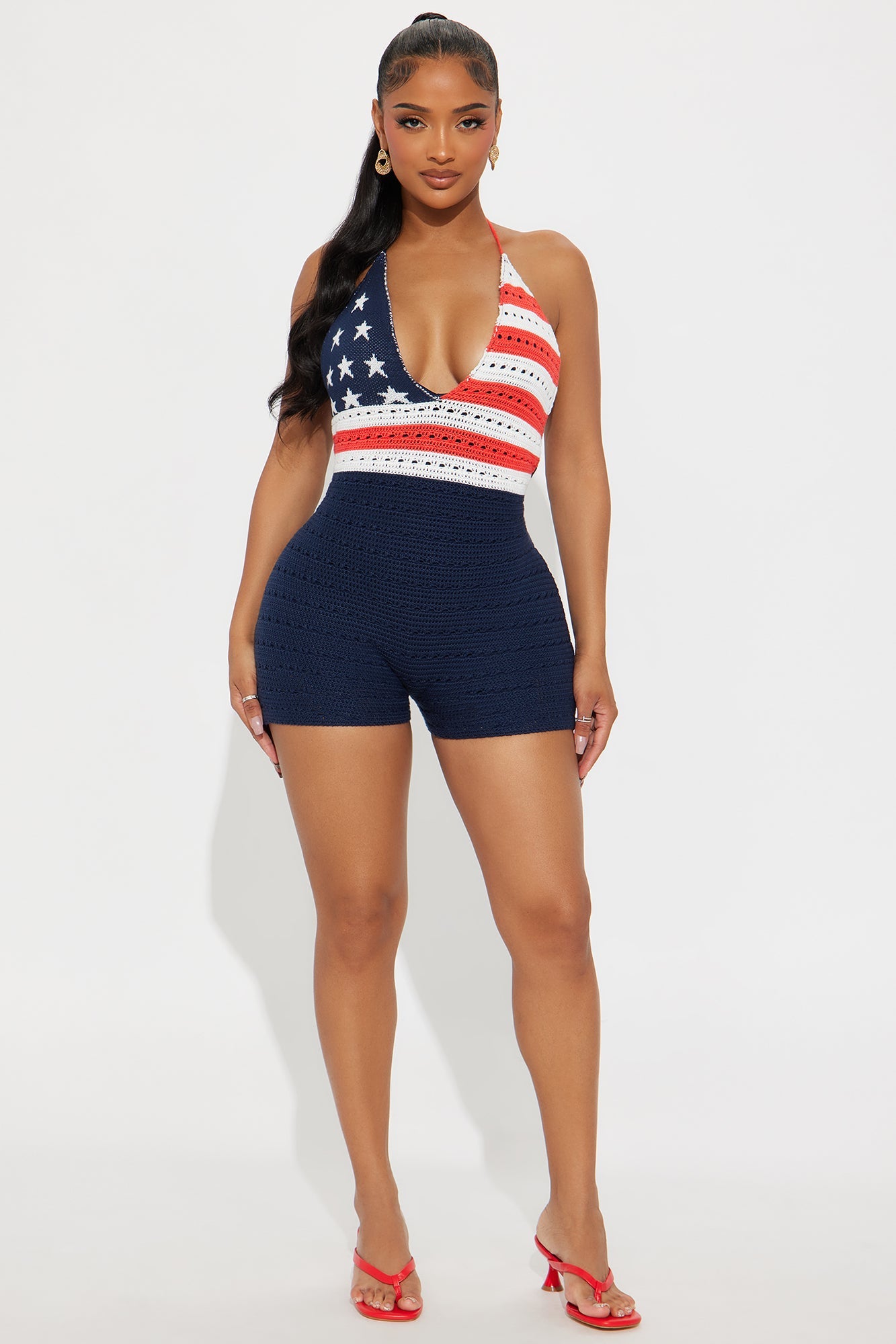 Stars & Stripes Crochet Romper - Navy/combo