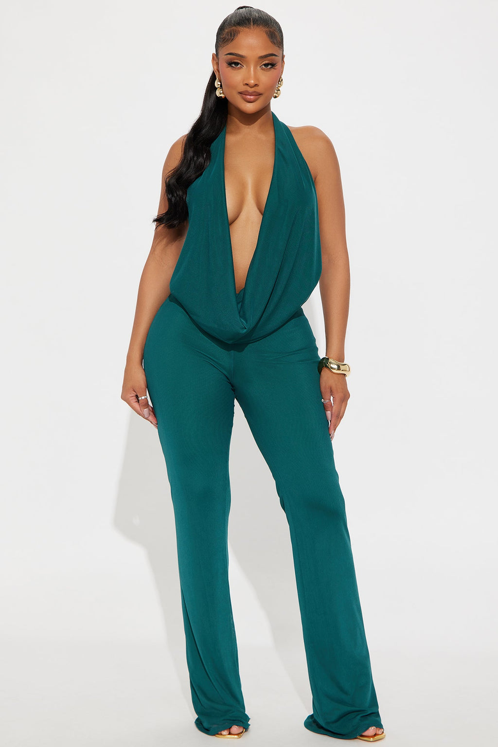 Best Behavior Mesh Halter Jumpsuit - Hunter