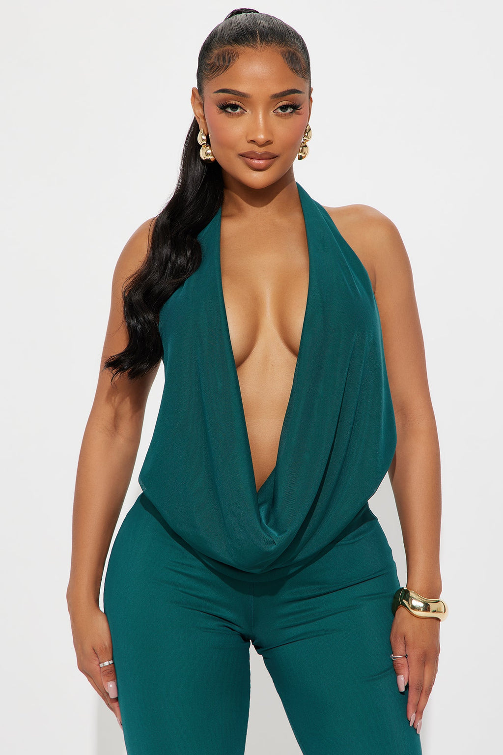 Best Behavior Mesh Halter Jumpsuit - Hunter