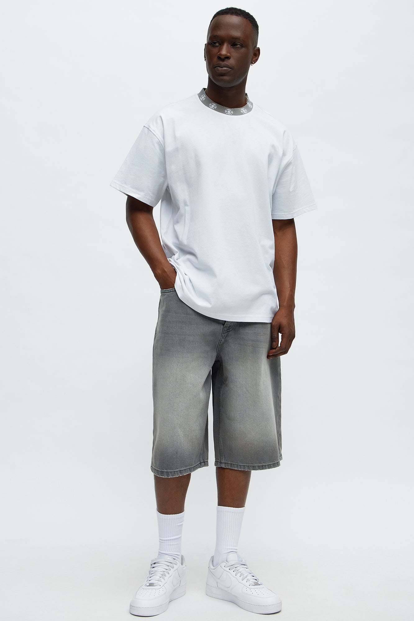 Baggy Shadowline Denim Short - Grey