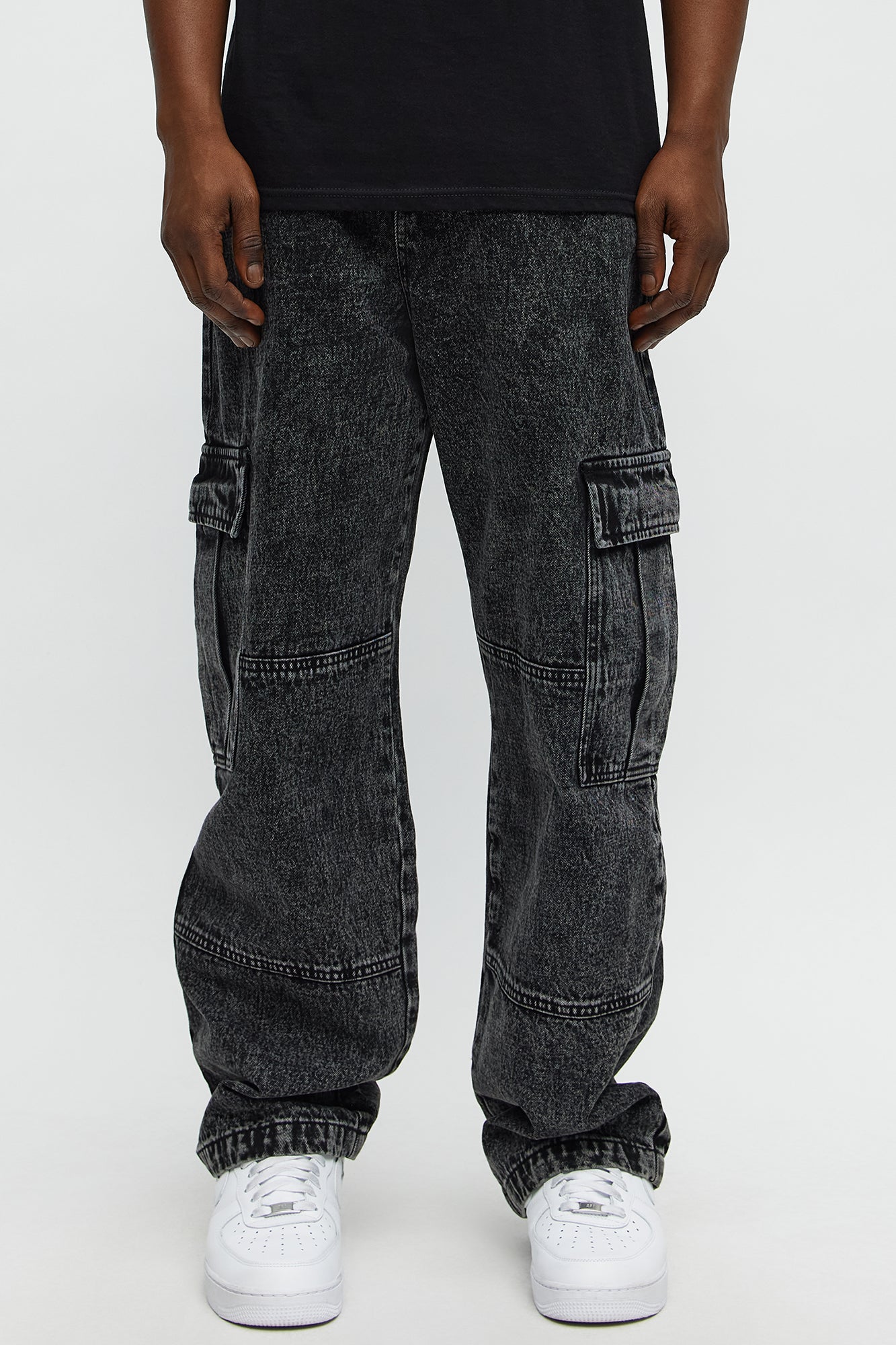 Baggy Minor Panel Cargo Jeans - Black Wash