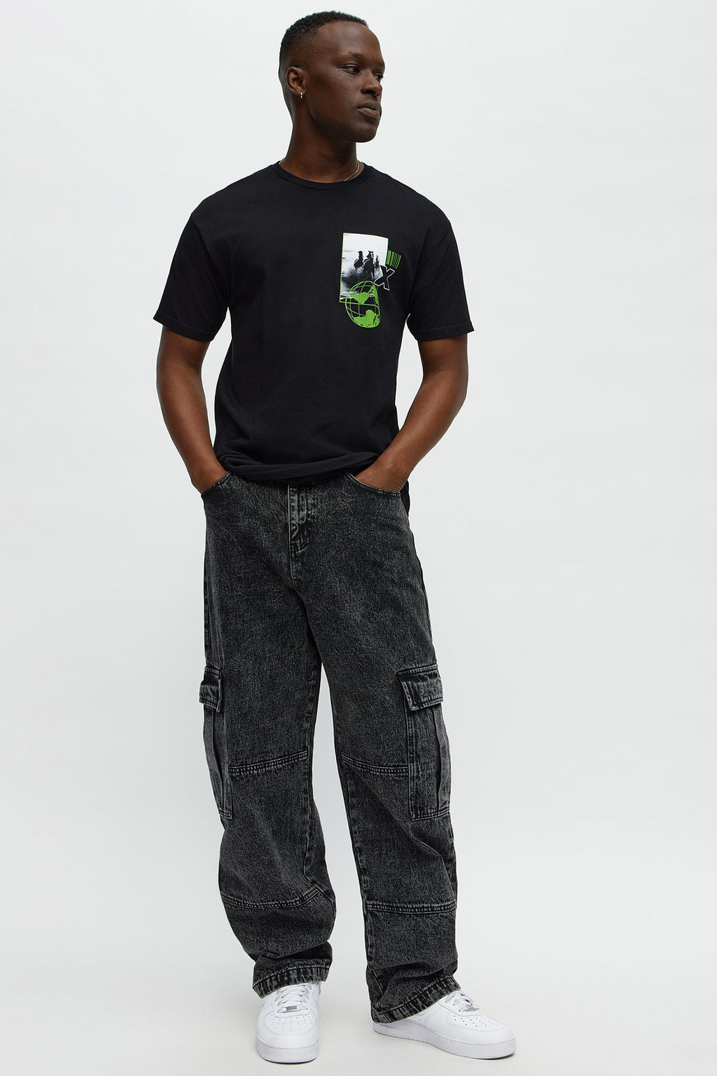 Baggy Minor Panel Cargo Jeans - Black Wash