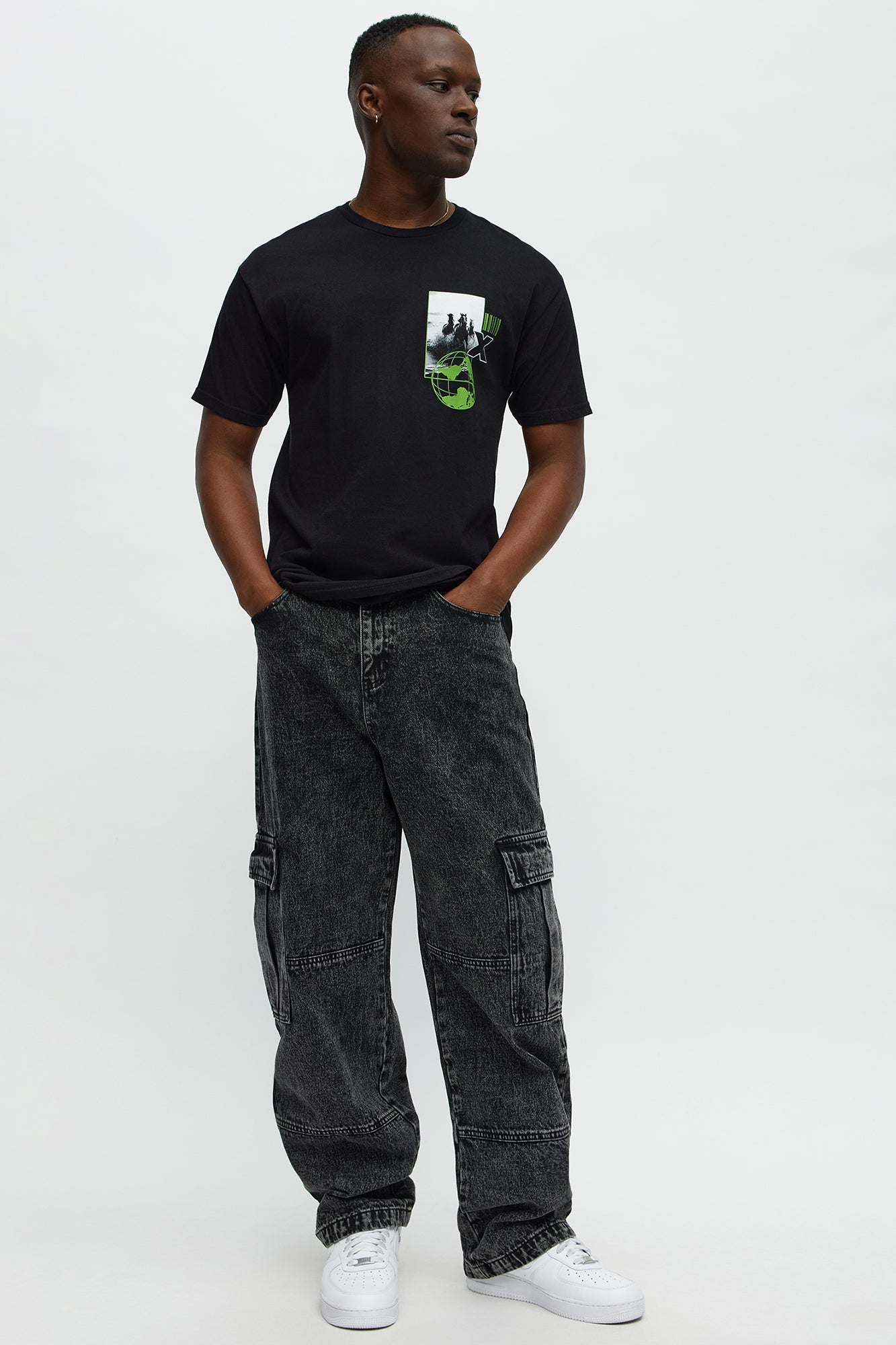 Baggy Minor Panel Cargo Jeans - Black Wash