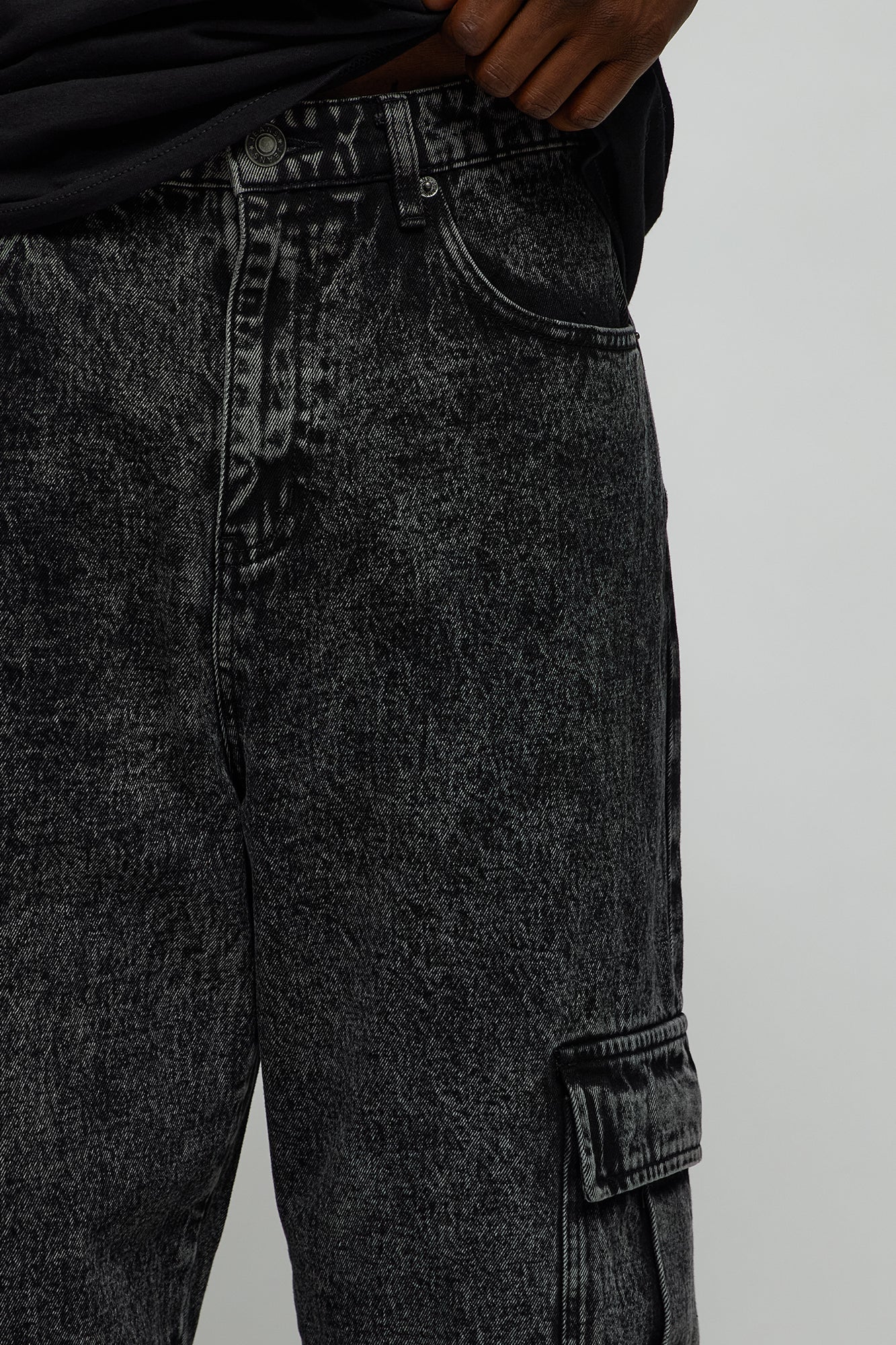 Baggy Minor Panel Cargo Jeans - Black Wash