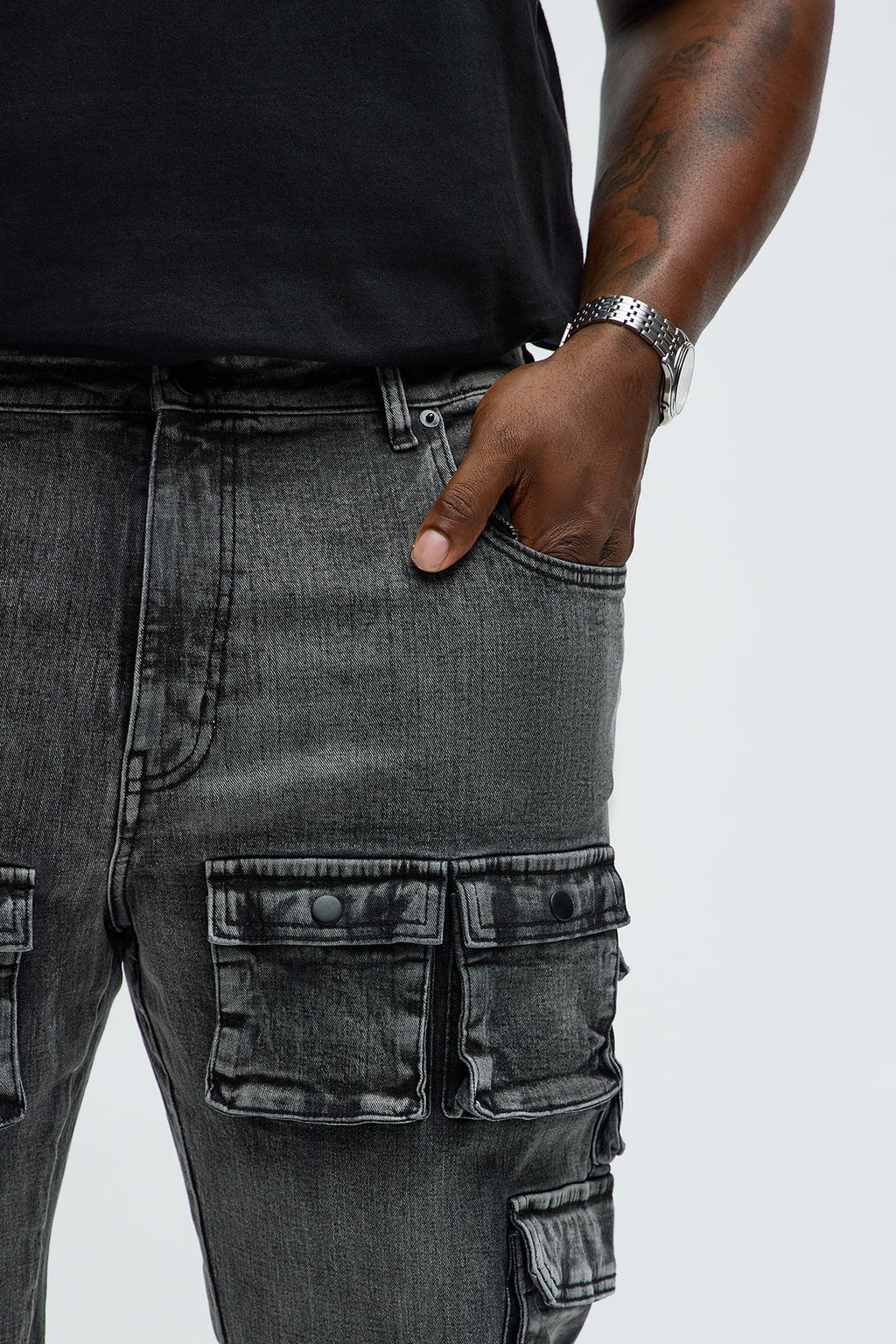 Utility Many Pockets Slim Jeans - Black Wash
