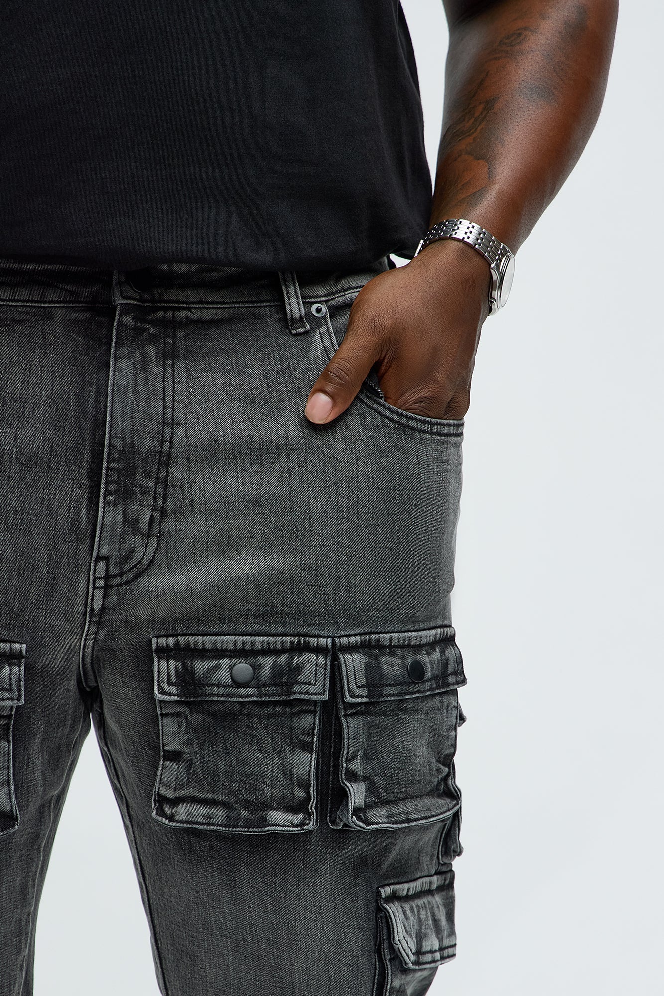 Utility Many Pockets Slim Jeans - Black Wash