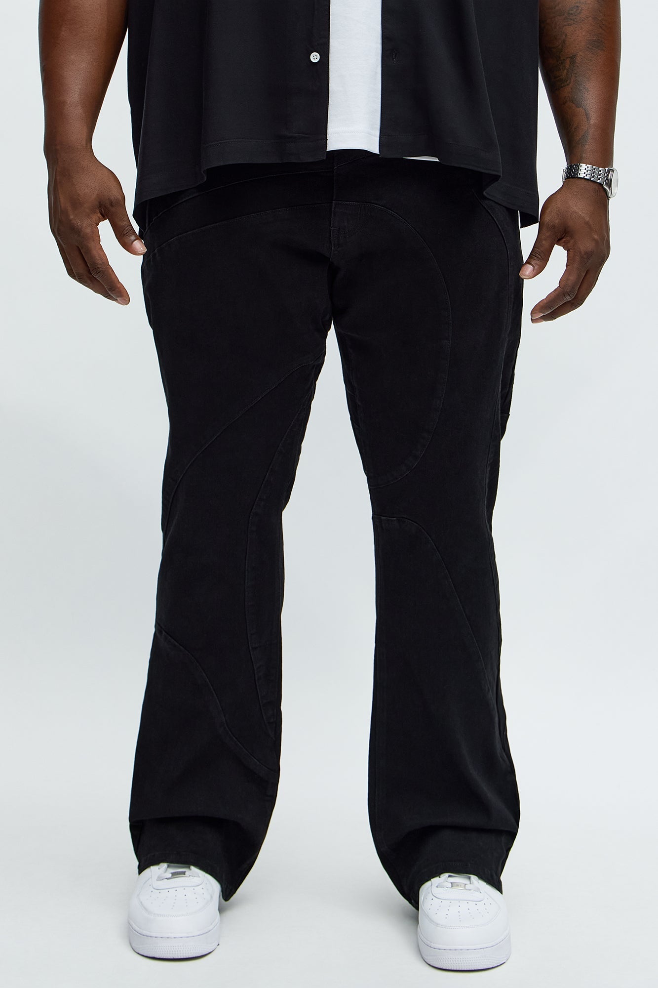 Have A Good One Paneled Stacked Slim Flare Jeans - Black