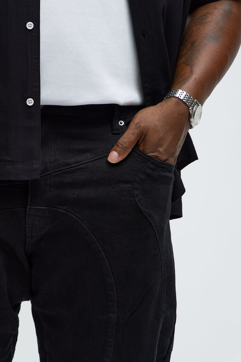 Have A Good One Paneled Stacked Slim Flare Jeans - Black