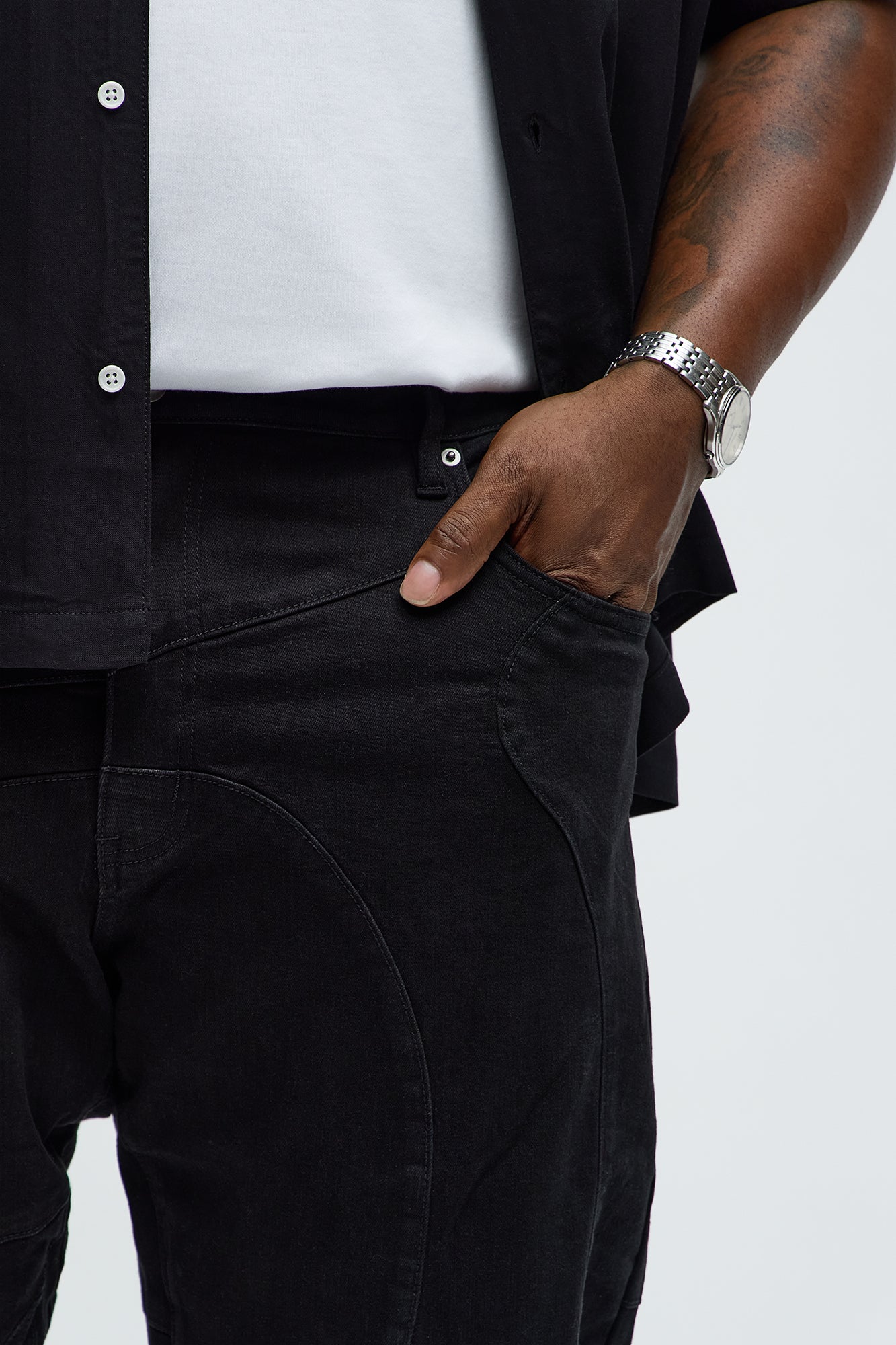 Have A Good One Paneled Stacked Slim Flare Jeans - Black