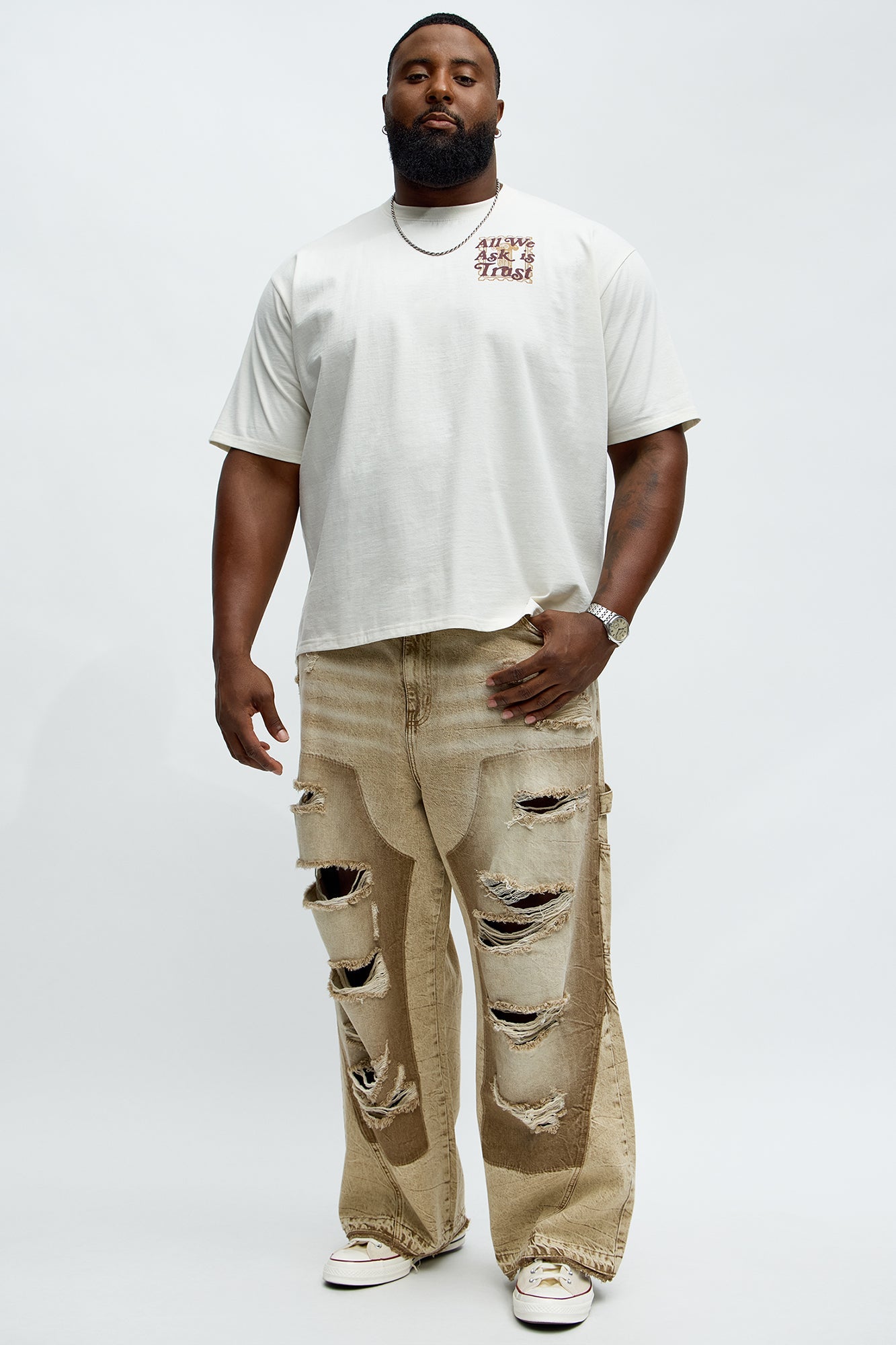 Fall Black Distressed Carpenter Baggy Jeans - Brown