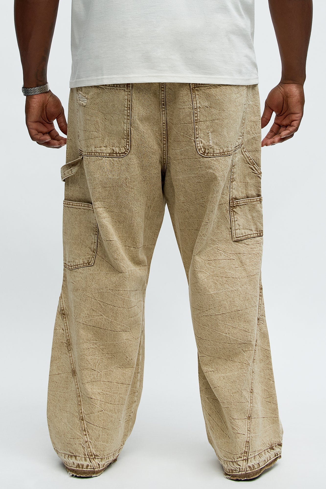 Fall Black Distressed Carpenter Baggy Jeans - Brown