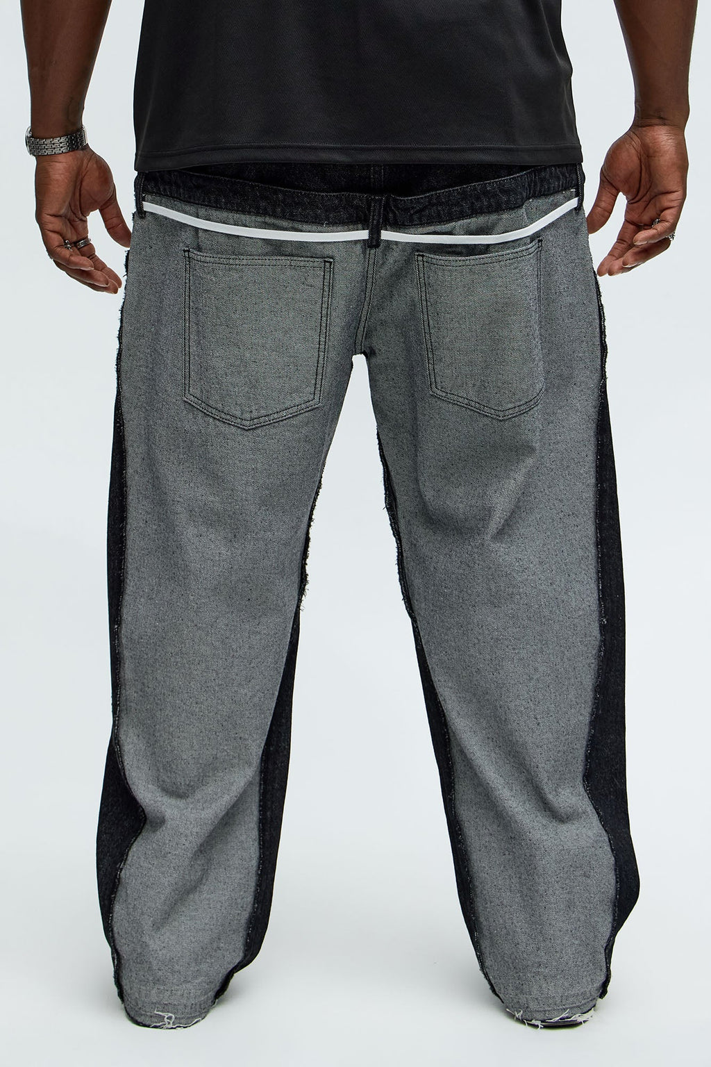 Baggy Double Waisted Panel Jeans - Black/combo