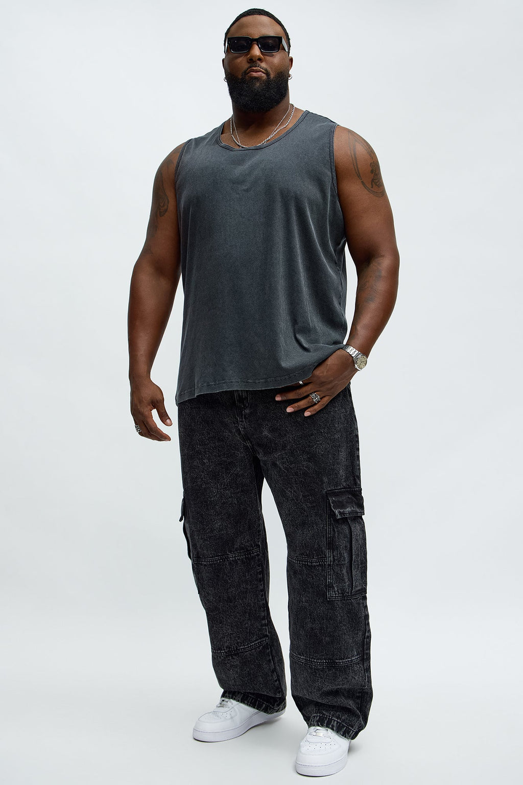 Baggy Minor Panel Cargo Jeans - Black Wash