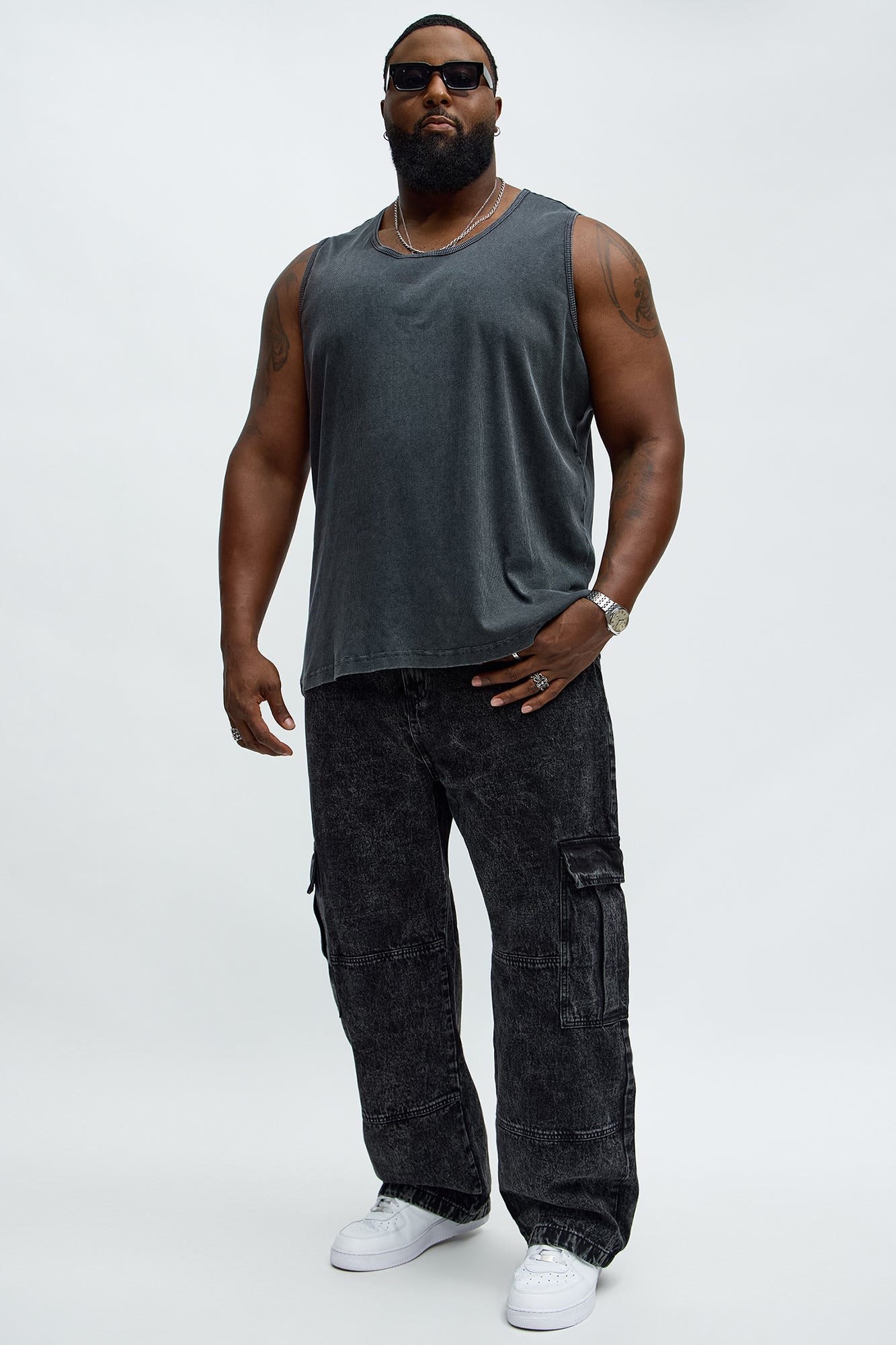 Baggy Minor Panel Cargo Jeans - Black Wash