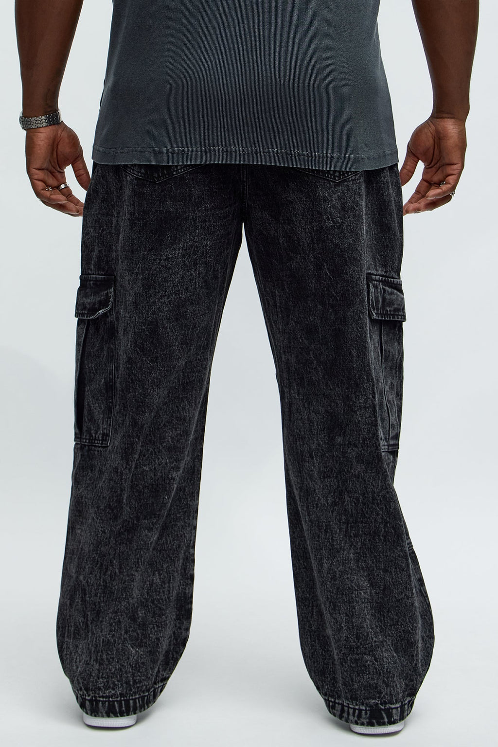 Baggy Minor Panel Cargo Jeans - Black Wash