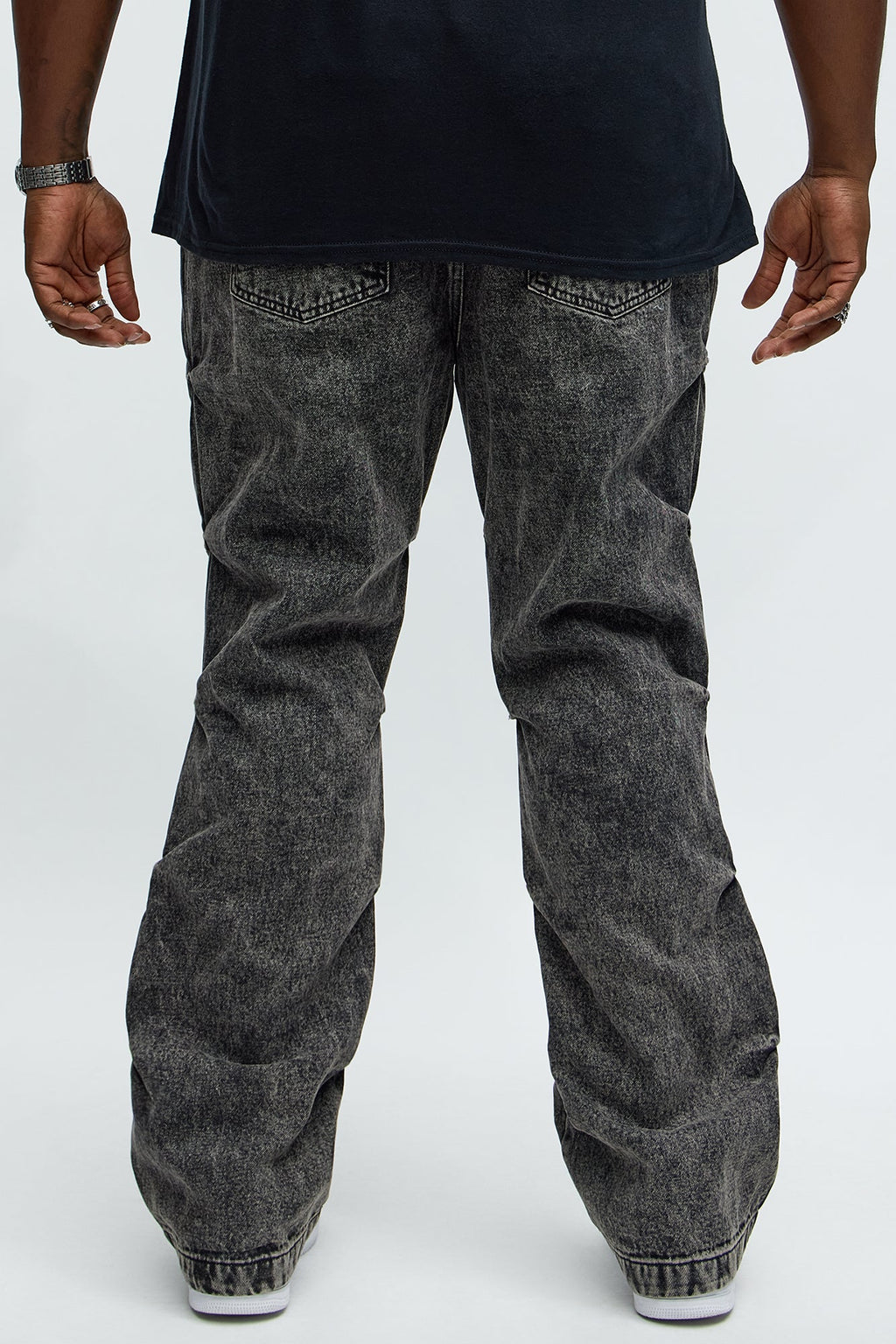 Stacked Slim Flare Gathered Jeans - Black Wash