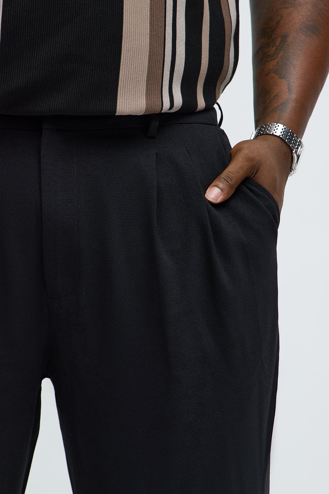 Golden Hour Straight Double Pleated Trouser - Black