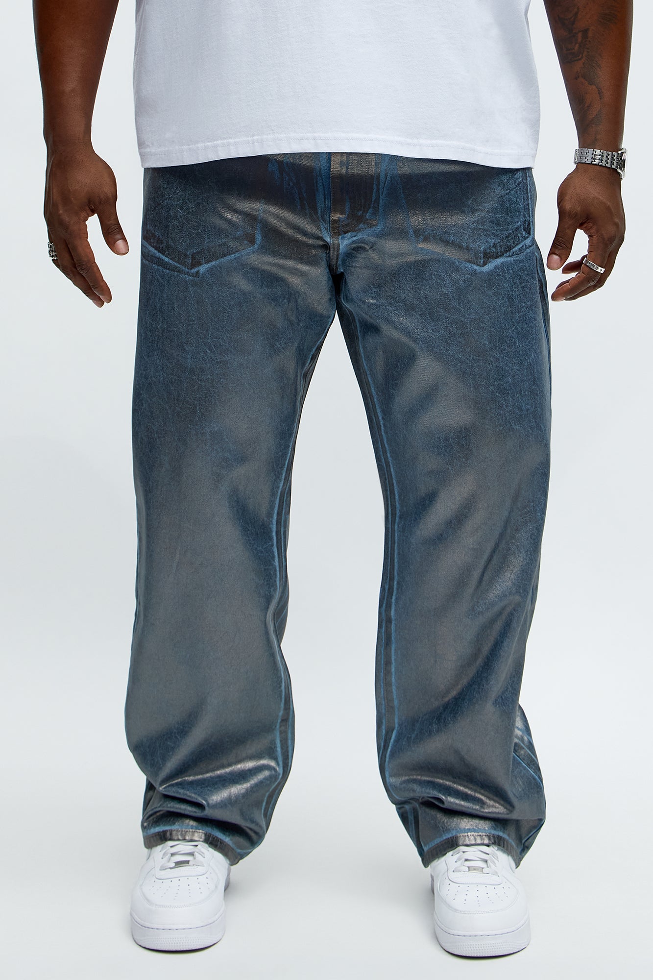 Straight Don't Foil Me Waxed Jeans - Blue/Silver